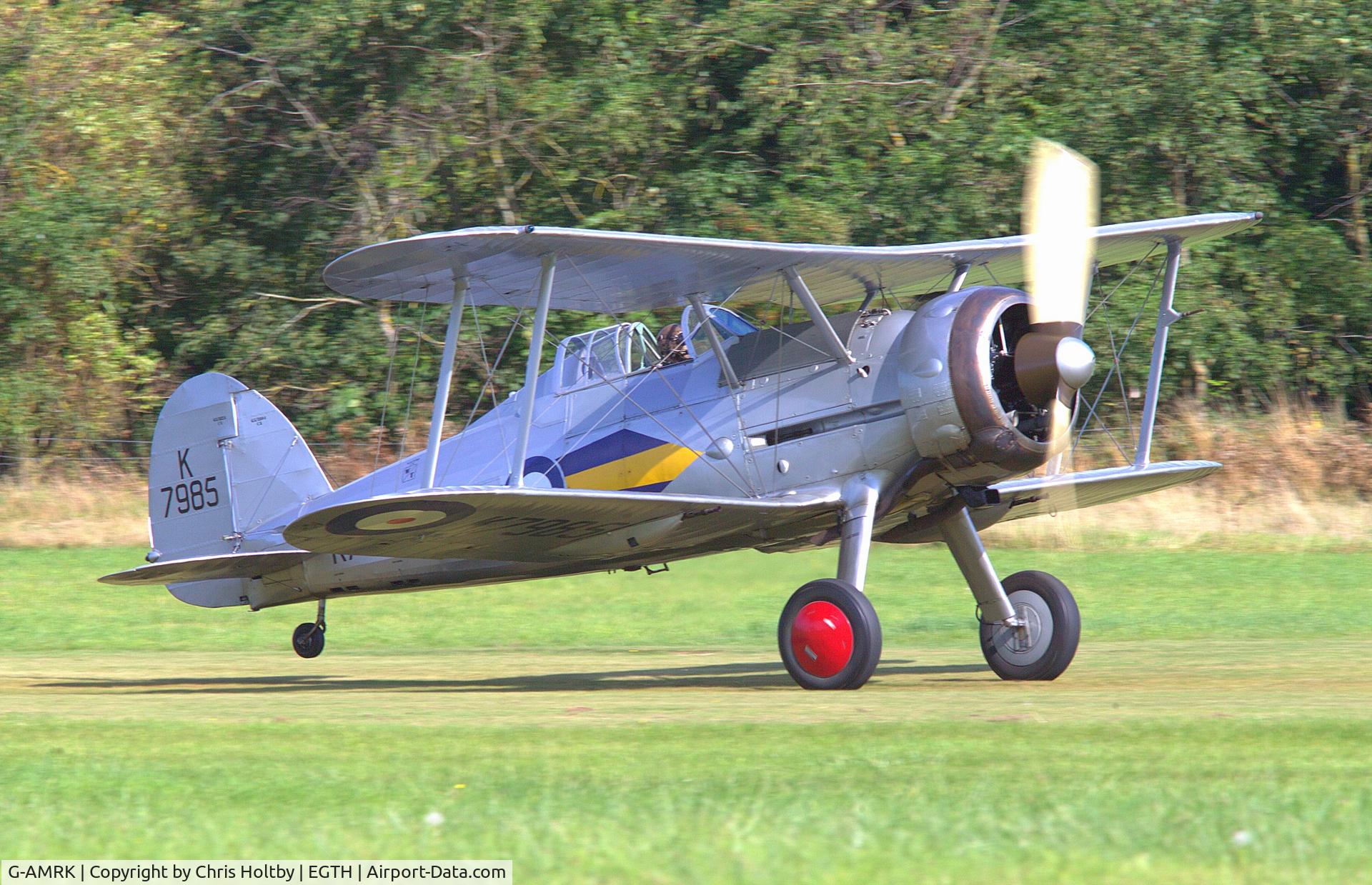 G-AMRK, 1937 Gloster Gladiator Mk1 C/N [L8032], About to take off from the Shuttleworth Collection at Old Warden for the Vintage Airshow 2023