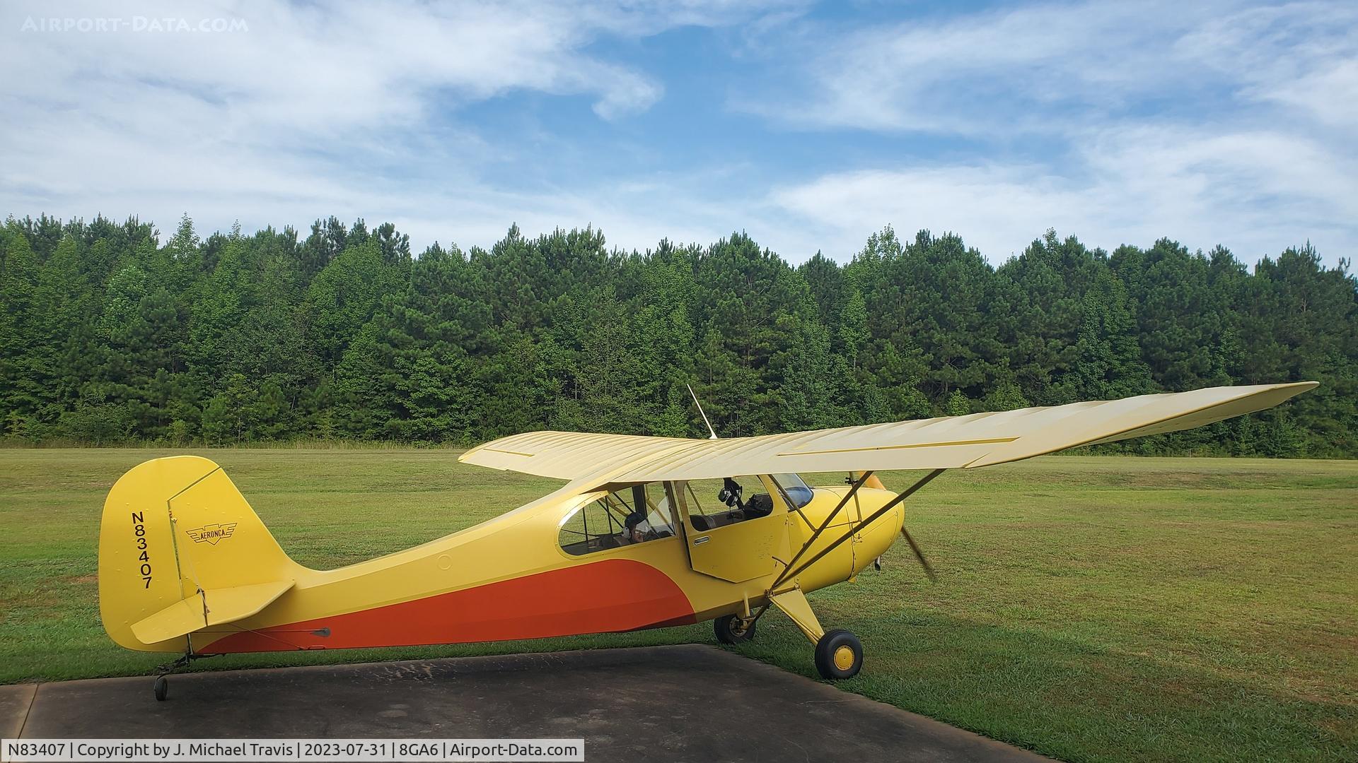 N83407, 1946 Aeronca 7AC Champion C/N 7AC2075, N83407 warming up for a short flight.