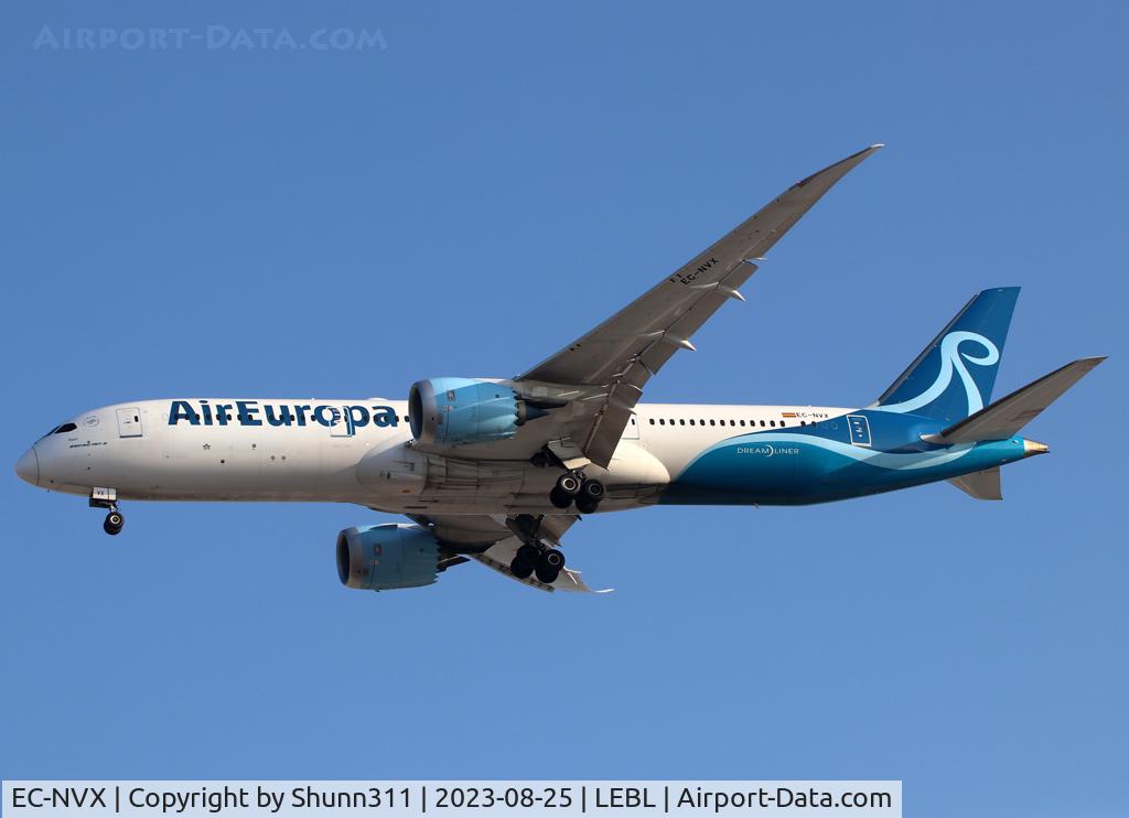 EC-NVX, 2017 Boeing 787-9 Dreamliner C/N 38779, Landing rwy 24R in basic Norse Air c/s with Air Europa titles...