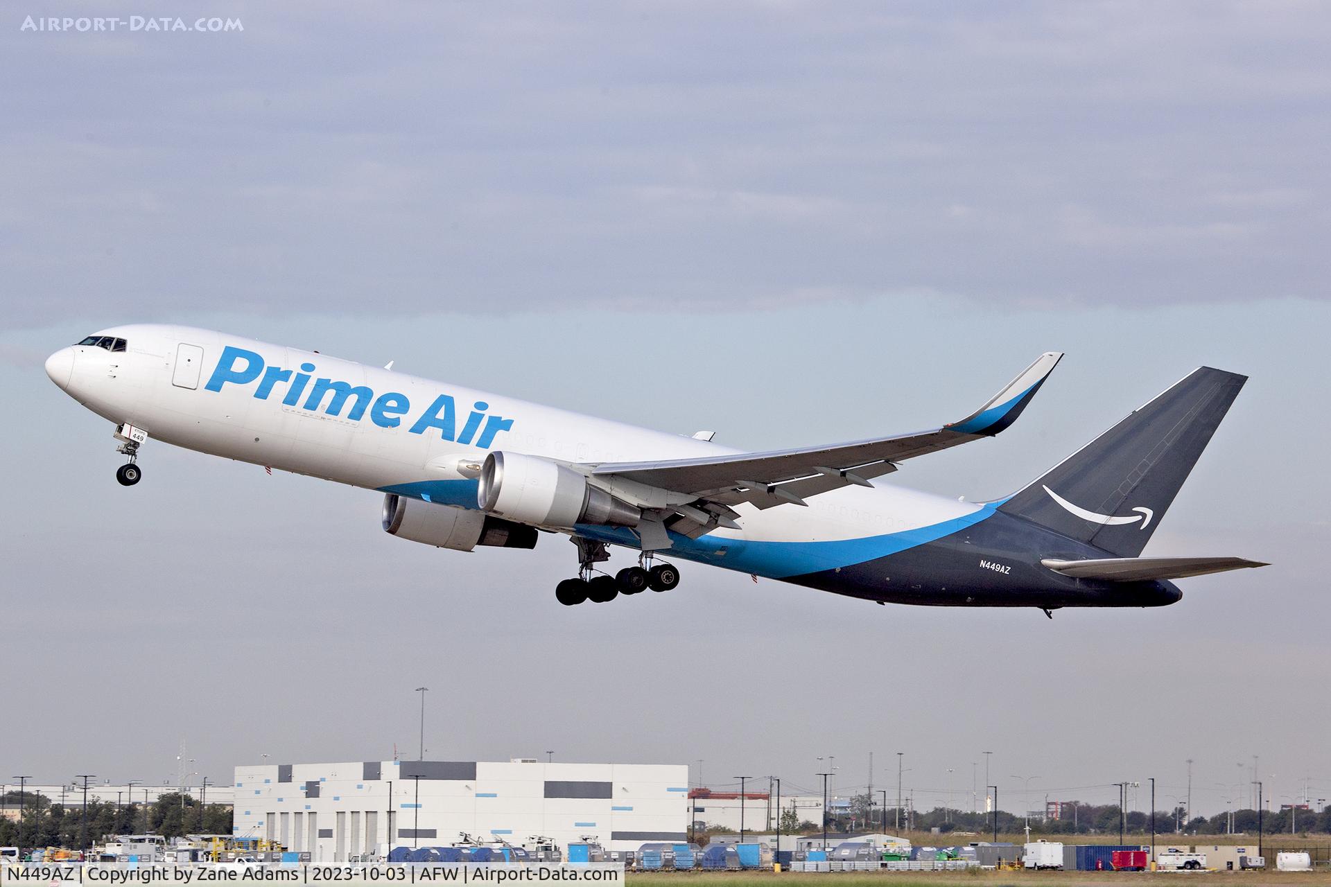 N449AZ, 1990 Boeing 767-3P6 C/N 24985, Amazon Prime Air Departing Perot Field, Fort Worth, TX