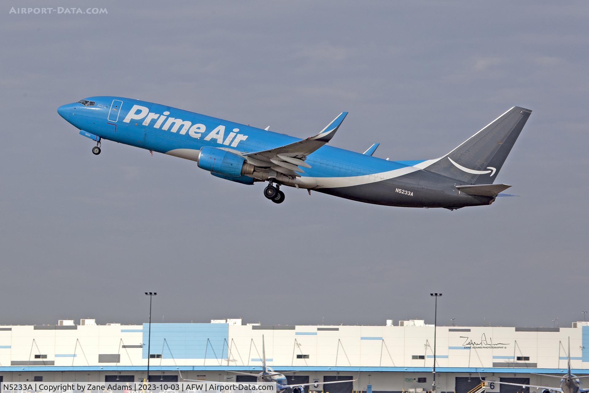 N5233A, 2006 Boeing 737-84P(BCF) C/N 34029, Amazon Prime Air Departing Perot Field, Fort Worth, TX