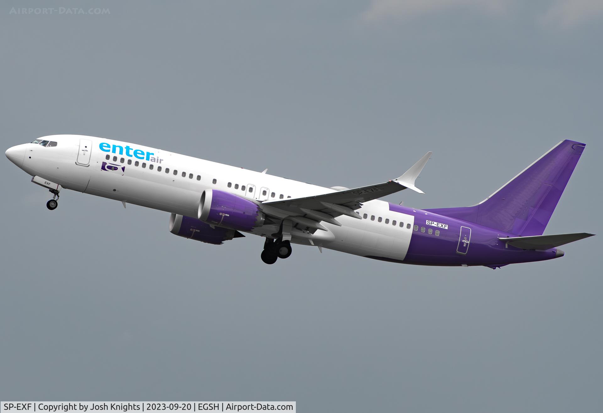 SP-EXF, 2019 Boeing 737-8MAX C/N 61862, Departing Norwich.