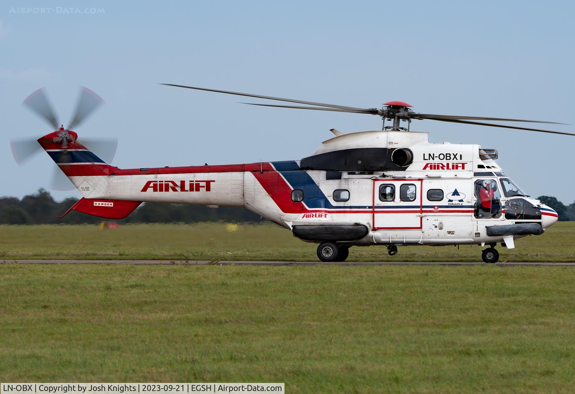 LN-OBX, 1980 Aerospatiale AS-332C-1 Super Puma C/N 2001, Arriving at Norwich.