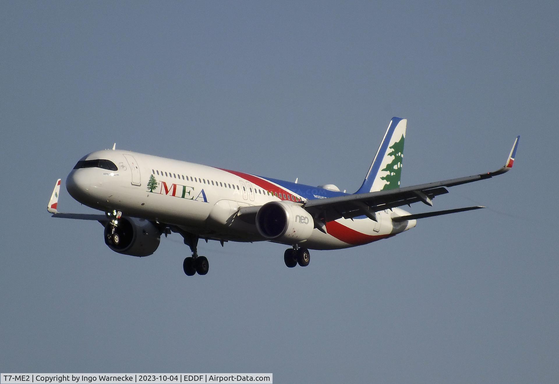 T7-ME2, 2020 Airbus A321-271NX C/N 9458, Airbus A321-271NX NEO of Middle East Airlines on final approach to Frankfurt-Main airport