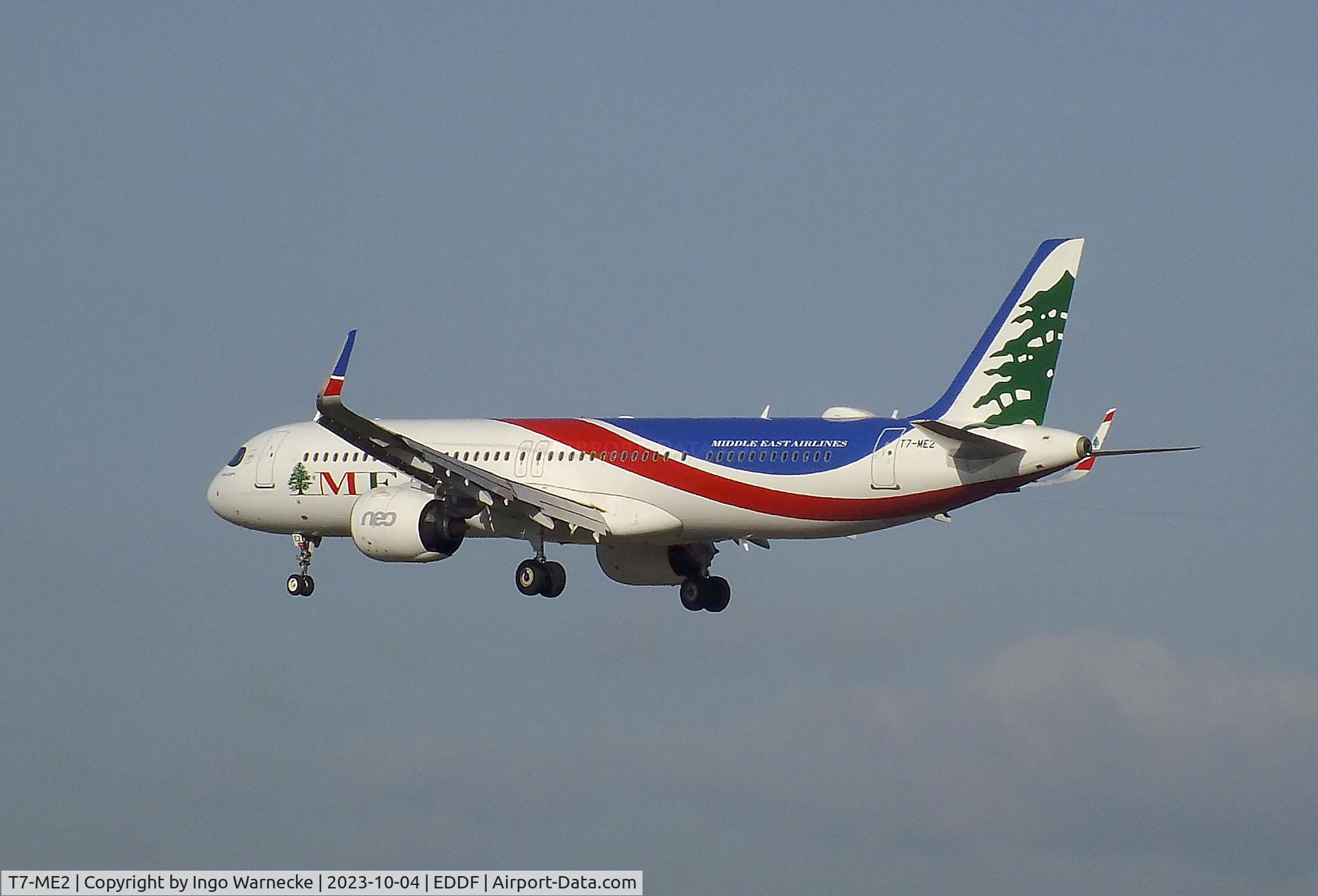 T7-ME2, 2020 Airbus A321-271NX C/N 9458, Airbus A321-271NX NEO of Middle East Airlines on final approach to Frankfurt-Main airport