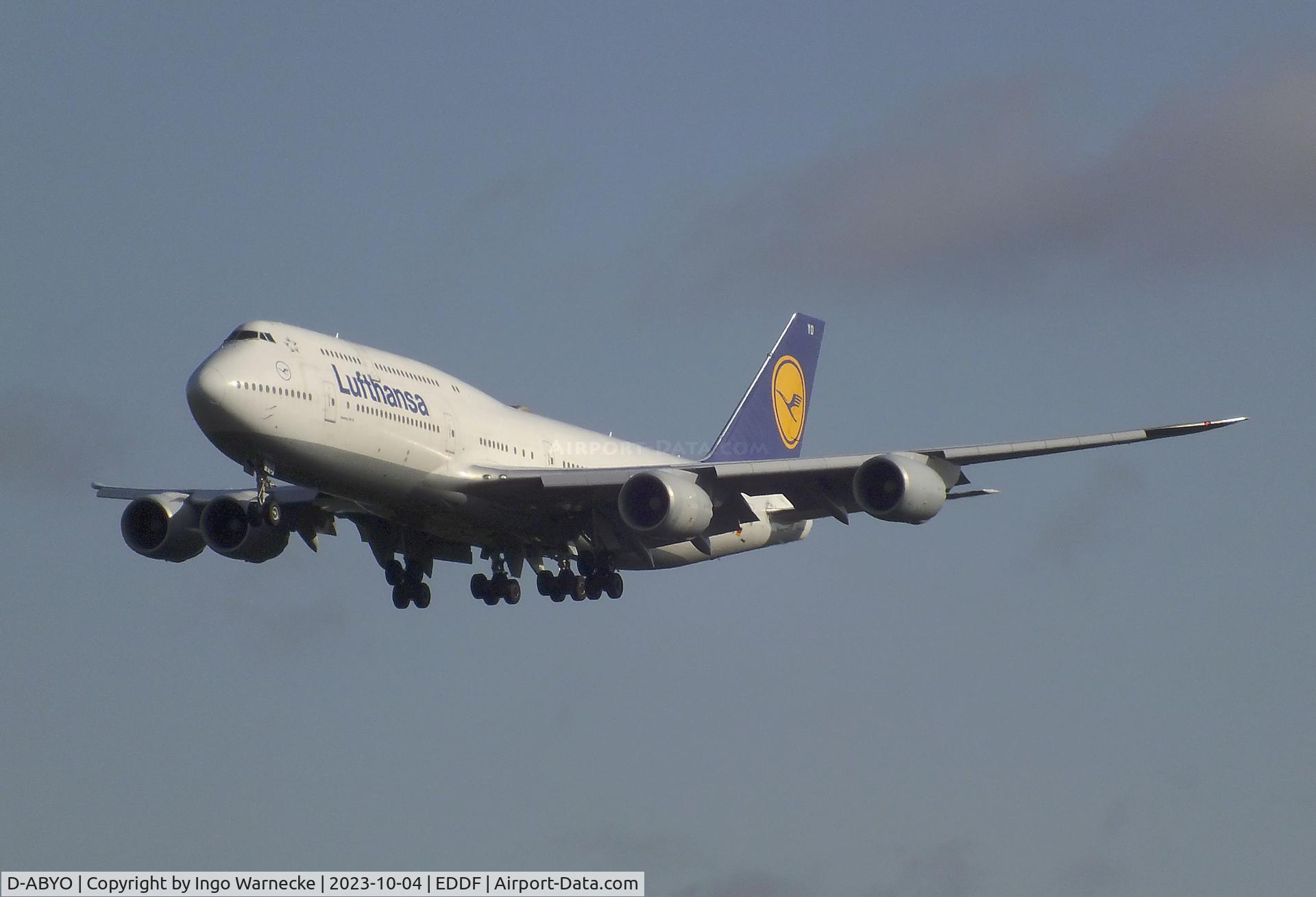 D-ABYO, 2014 Boeing 747-830 C/N 37841, Boeing 747-830 of Lufthansa on final approach to Frankfurt-Main airport