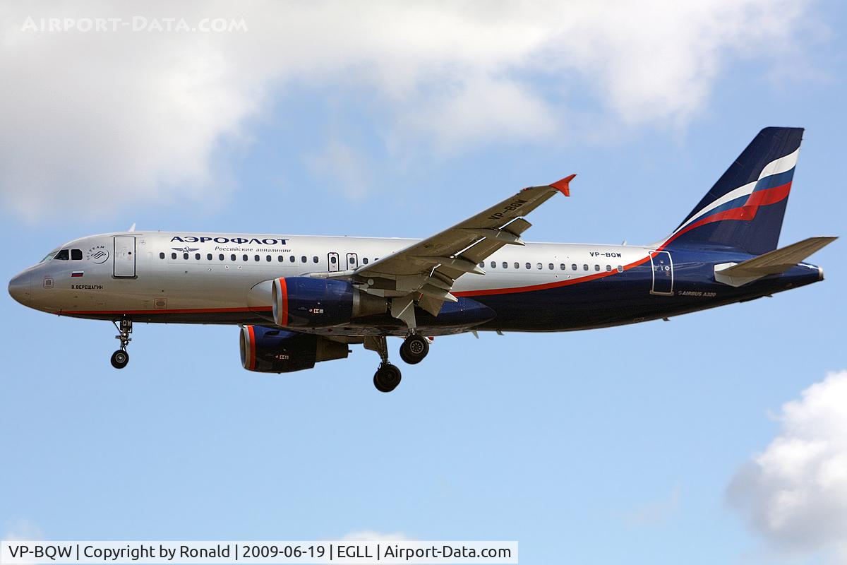 VP-BQW, 2006 Airbus A320-214 C/N 2947, at lhr