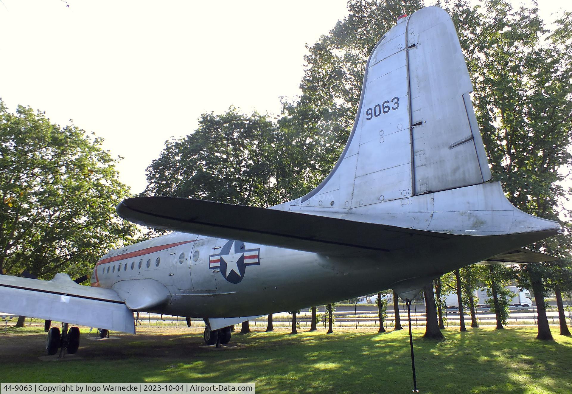 44-9063, 1944 Douglas C-54E Skymaster (DC-4) C/N 27289, Douglas C-54E Skymaster at the Luftbrückendenkmal (Berlin airlift memorial) right outside the southeastern corner of Frankfurt international airport