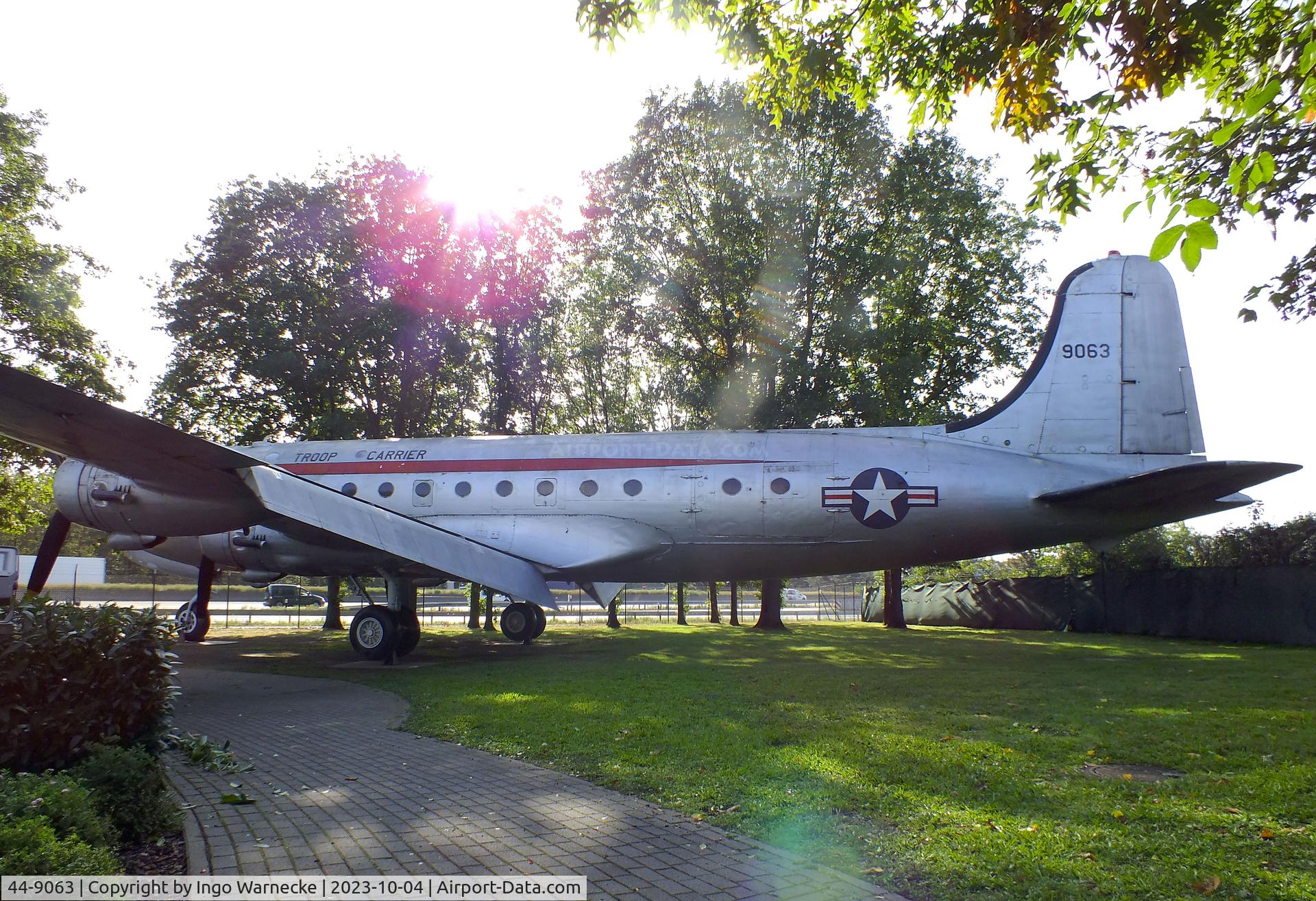 44-9063, 1944 Douglas C-54E Skymaster (DC-4) C/N 27289, Douglas C-54E Skymaster at the Luftbrückendenkmal (Berlin airlift memorial) right outside the southeastern corner of Frankfurt international airport