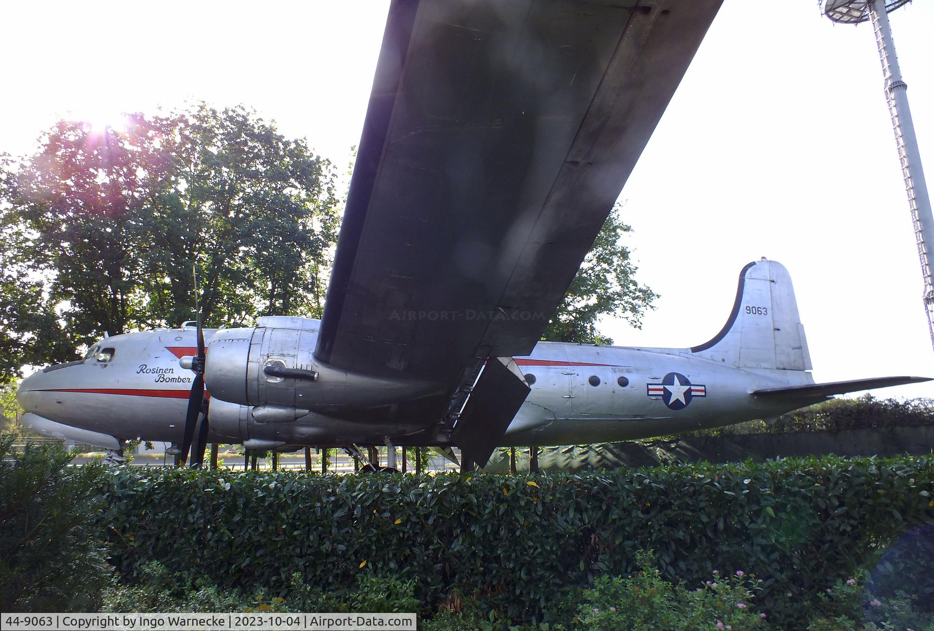 44-9063, 1944 Douglas C-54E Skymaster (DC-4) C/N 27289, Douglas C-54E Skymaster at the Luftbrückendenkmal (Berlin airlift memorial) right outside the southeastern corner of Frankfurt international airport