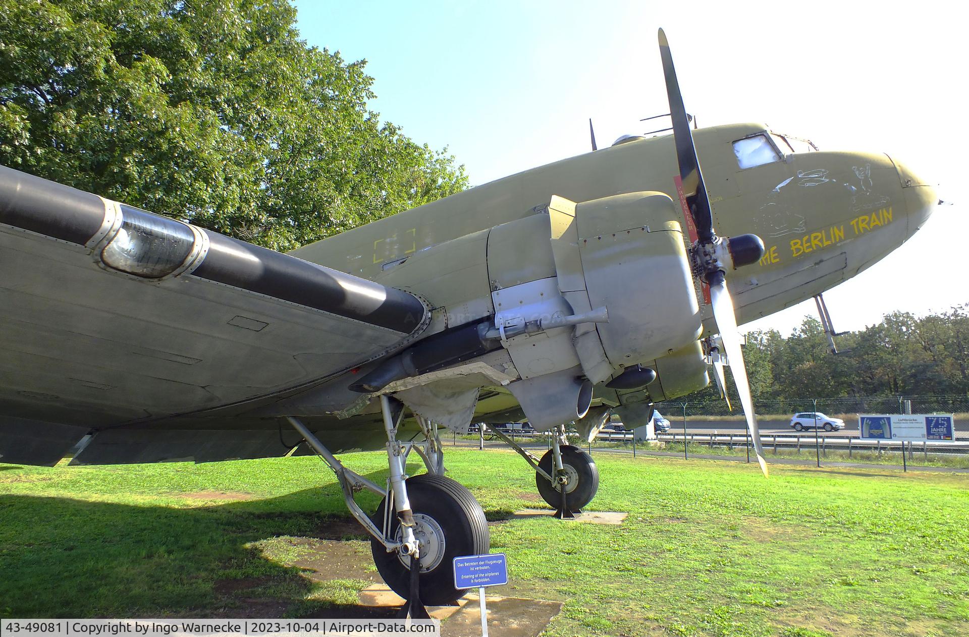 43-49081, 1944 Douglas DC-3 (C-47B-10-DK) Skytrain/Dakota C/N 26342, Douglas C-47B Skytrain at the Luftbrückendenkmal (Berlin airlift memorial) right outside the southeastern corner of Frankfurt international airport