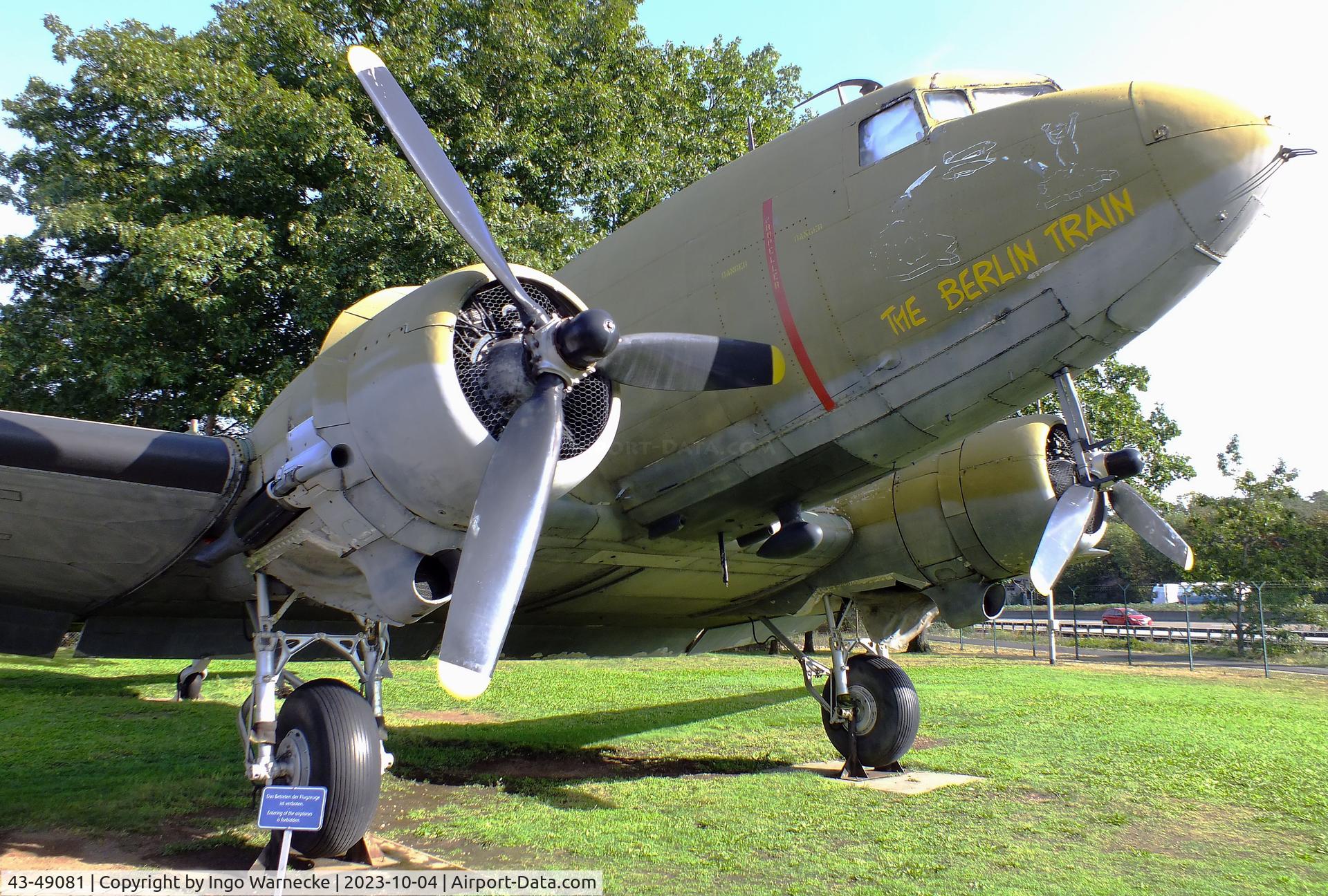 43-49081, 1944 Douglas DC-3 (C-47B-10-DK) Skytrain/Dakota C/N 26342, Douglas C-47B Skytrain at the Luftbrückendenkmal (Berlin airlift memorial) right outside the southeastern corner of Frankfurt international airport