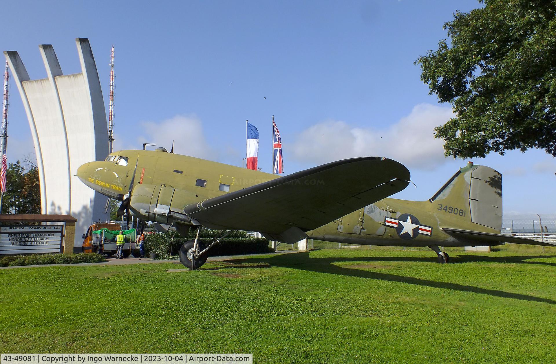 43-49081, 1944 Douglas DC-3 (C-47B-10-DK) Skytrain/Dakota C/N 26342, Douglas C-47B Skytrain at the Luftbrückendenkmal (Berlin airlift memorial) right outside the southeastern corner of Frankfurt international airport