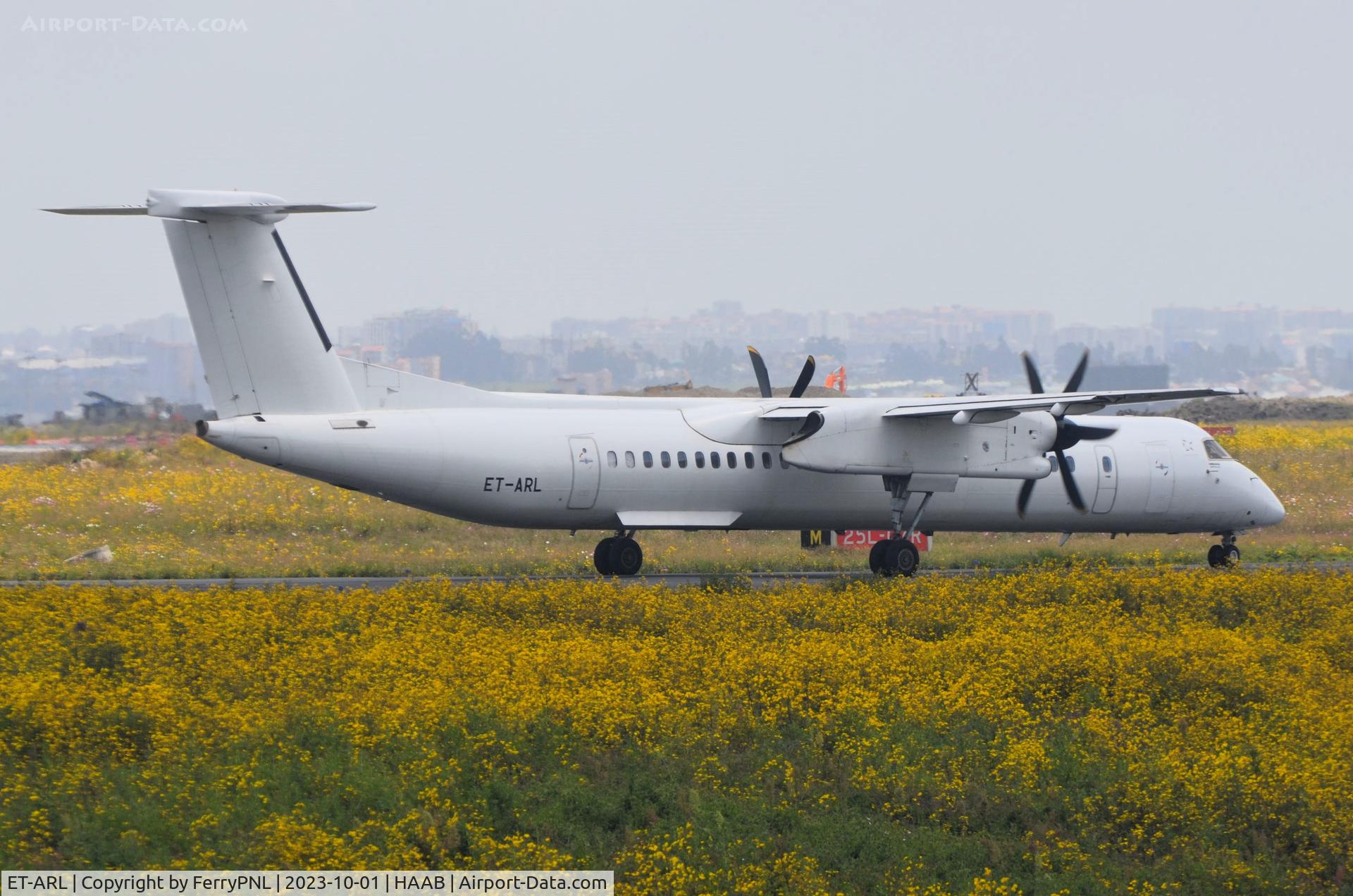 ET-ARL, 2014 Bombardier DHC-8-402Q Dash 8 Dash 8 C/N 4469, White Ethiopian DHC8 lining up in a yellow field