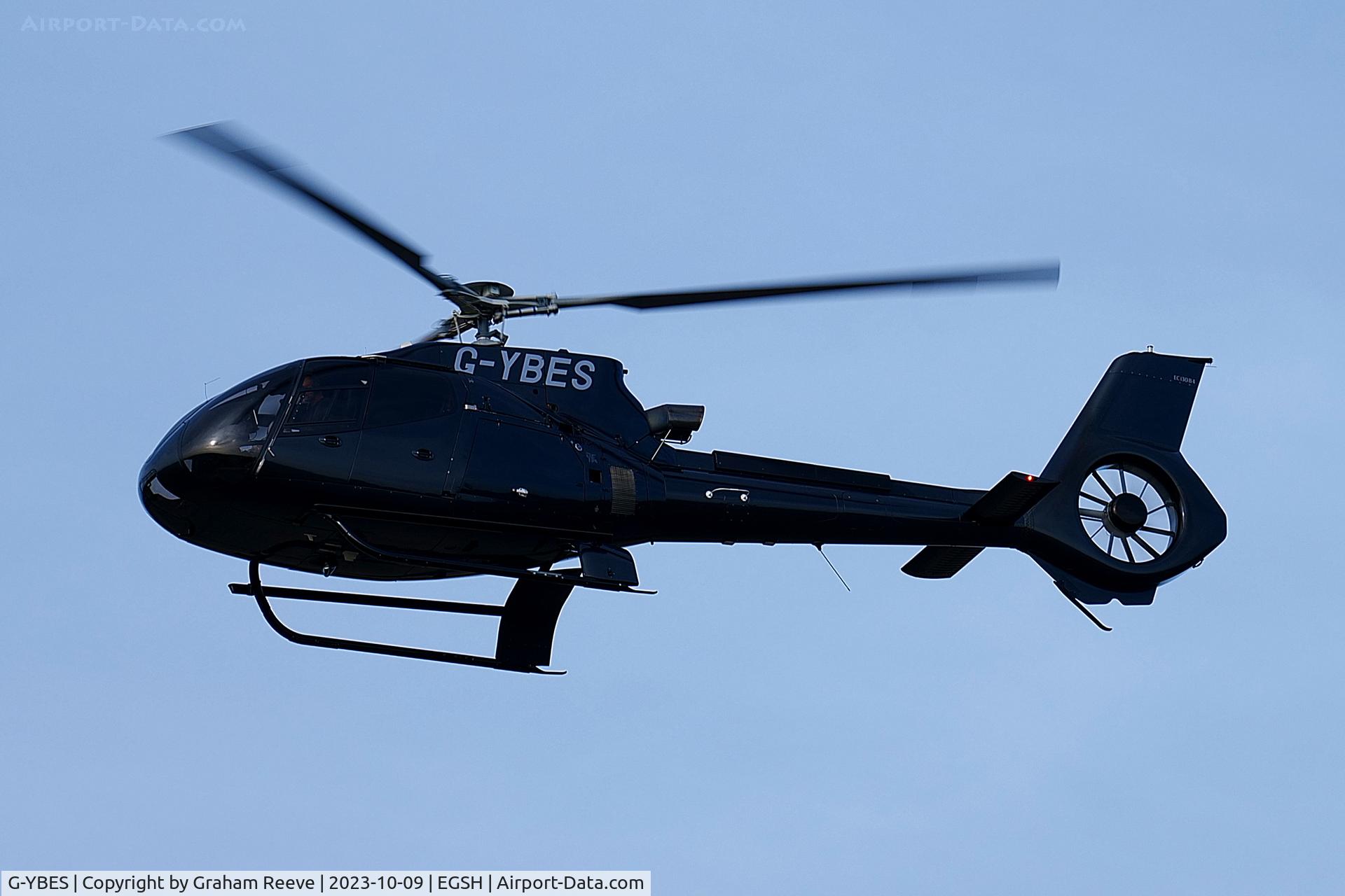 G-YBES, 2008 Eurocopter EC-130B-4 (AS-350B-4) C/N 4590, Landing at Norwich.