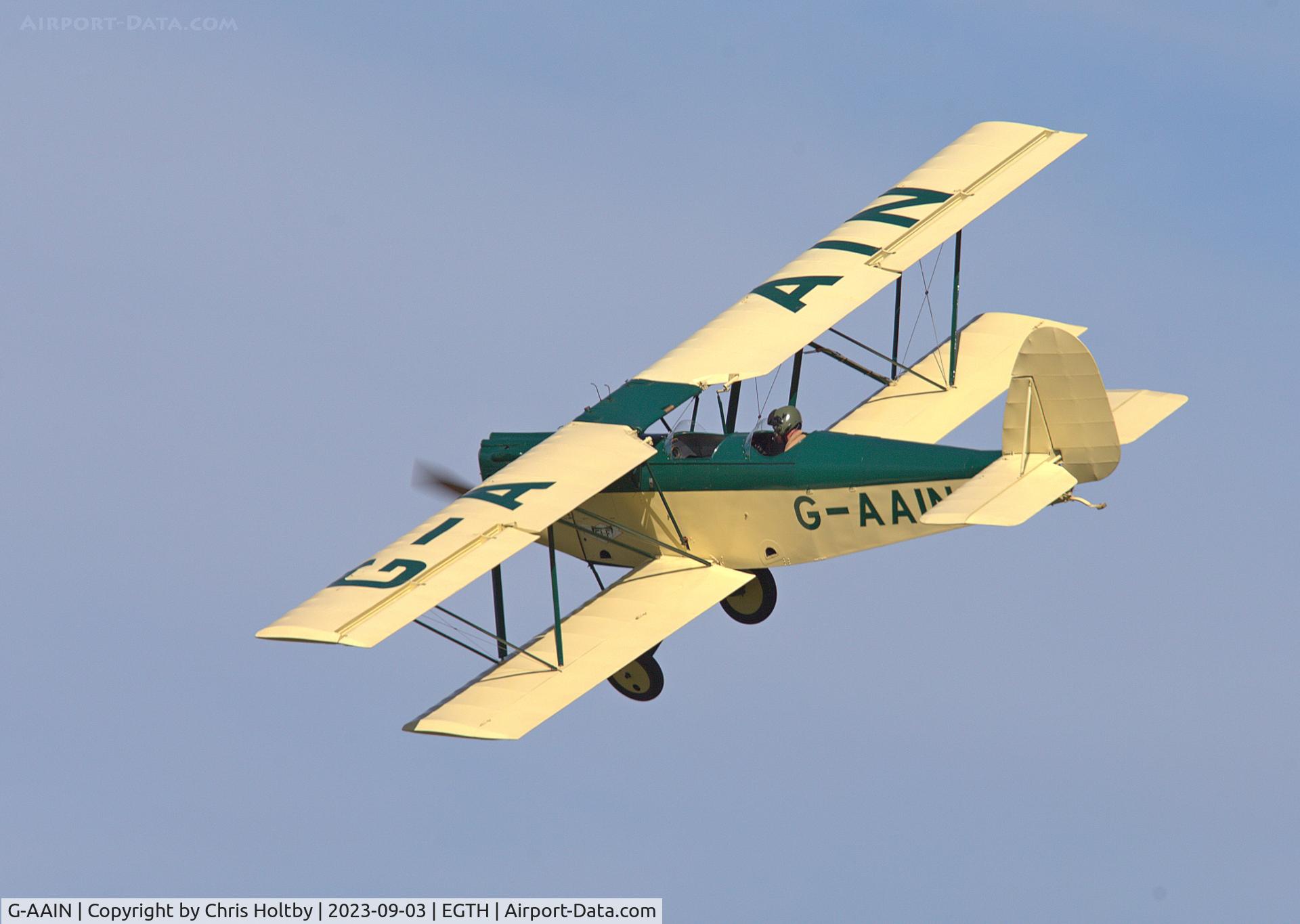 G-AAIN, 1934 Parnall Elf II C/N J.6, 1934 Parnell Elf flying over the admiring crowds at Old Warden for the Vintage Airshow 2023
