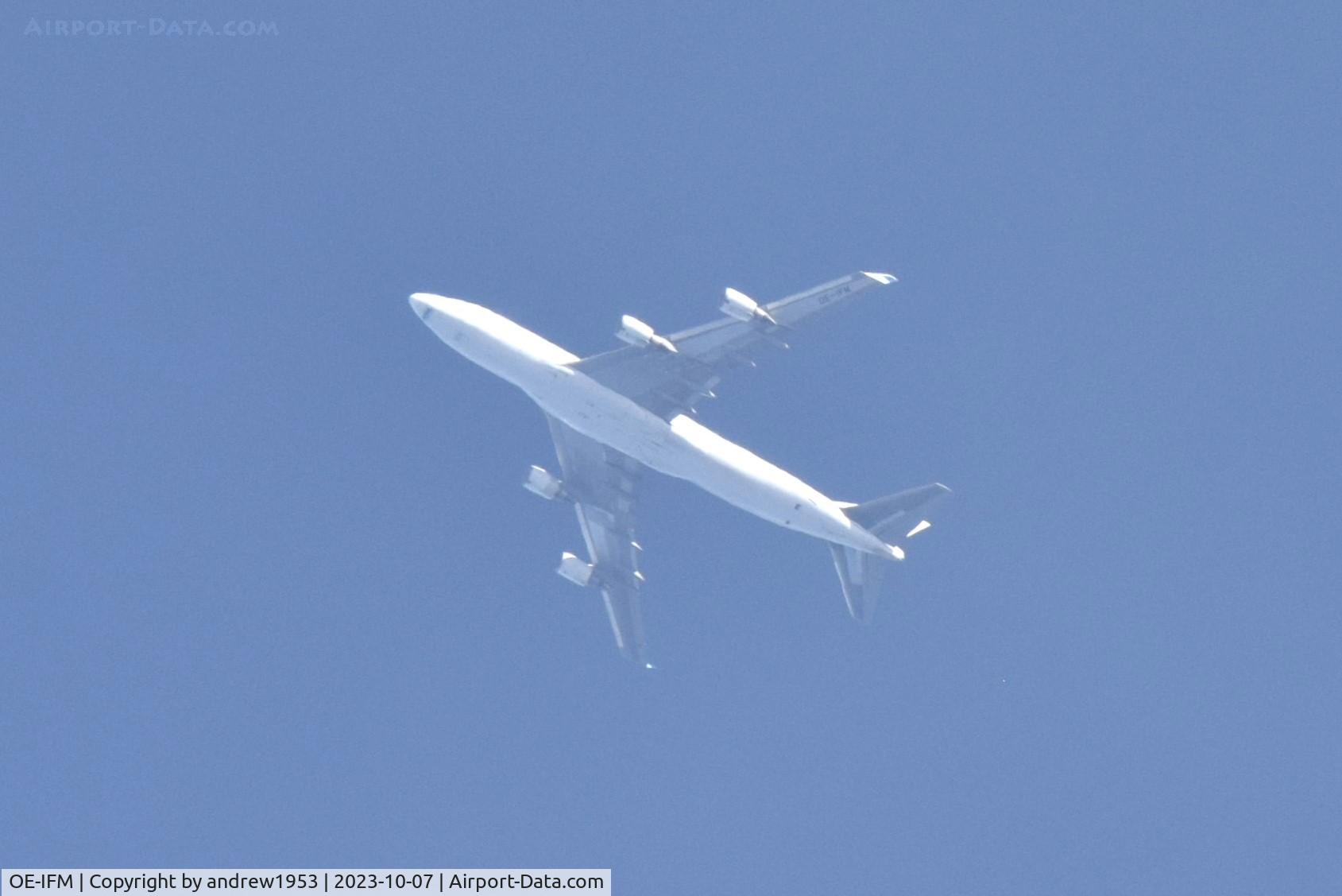 OE-IFM, 2009 Boeing 747-4KZF (SCD) C/N 36785, OE-IFM over the Bristol Channel @30,000ft.