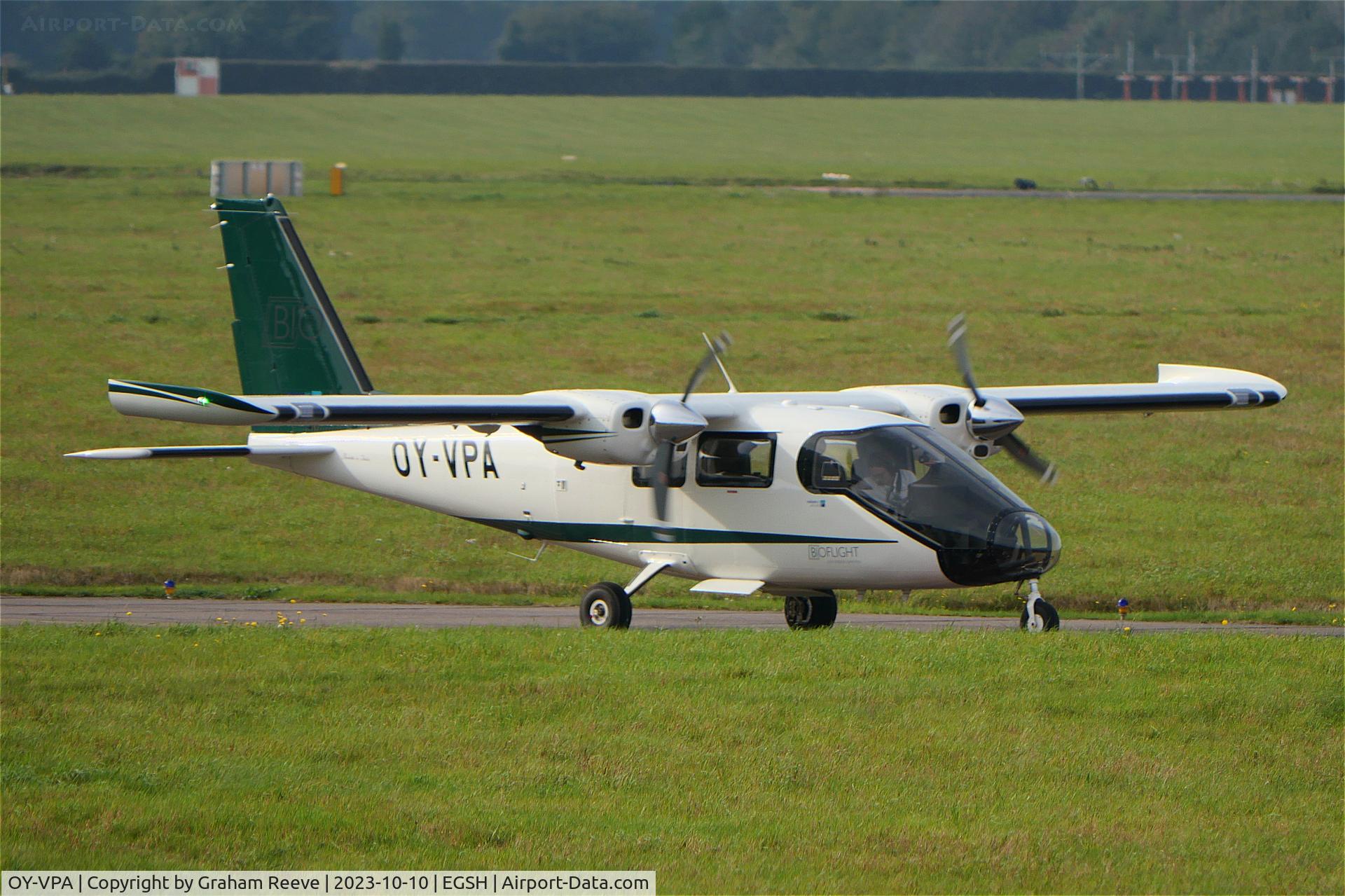 OY-VPA, 2023 Vulcanair P68 Observer 2 C/N 523-53/OB2, Departing from Norwich.