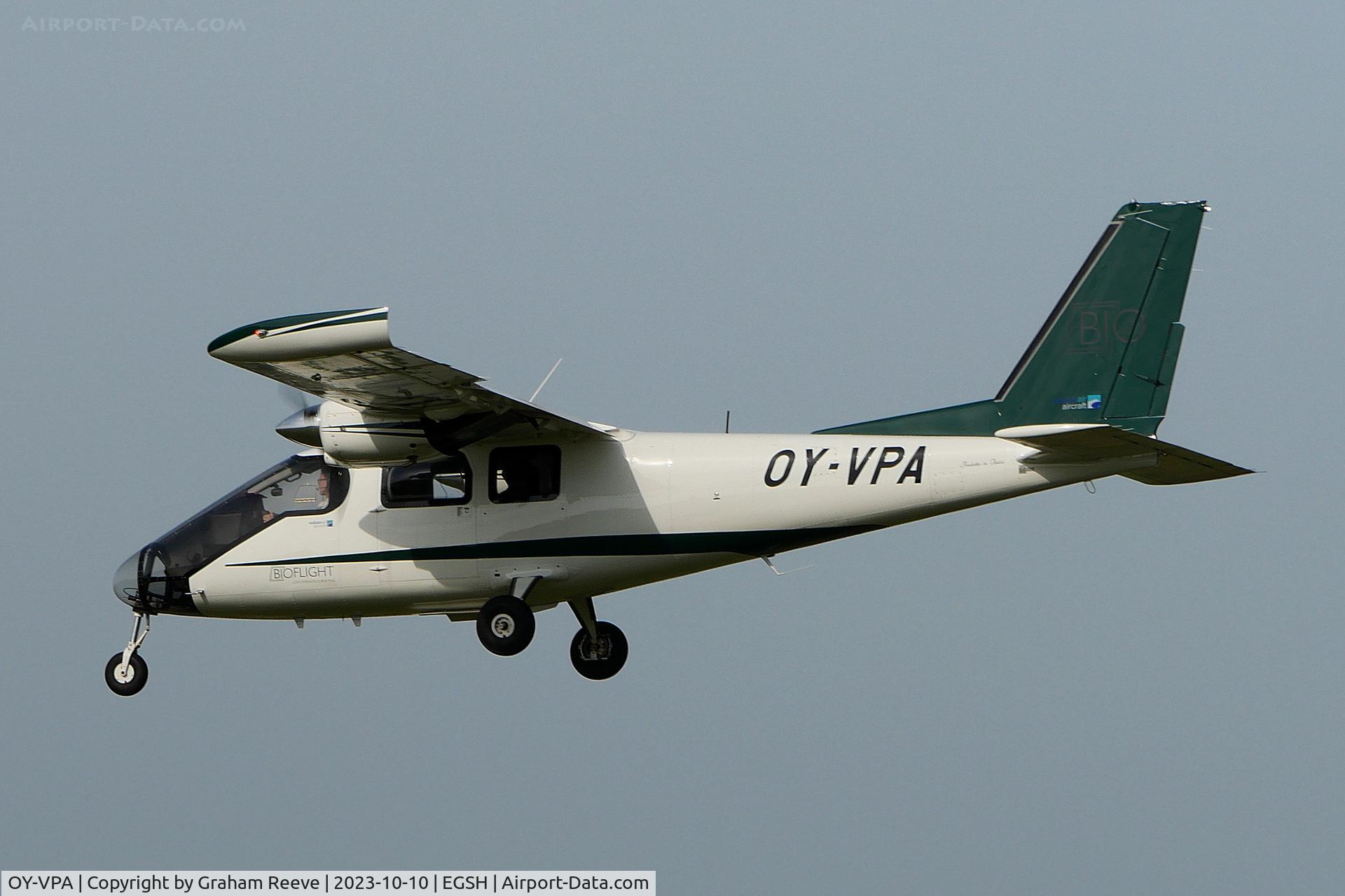 OY-VPA, 2023 Vulcanair P68 Observer 2 C/N 523-53/OB2, Landing at Norwich.