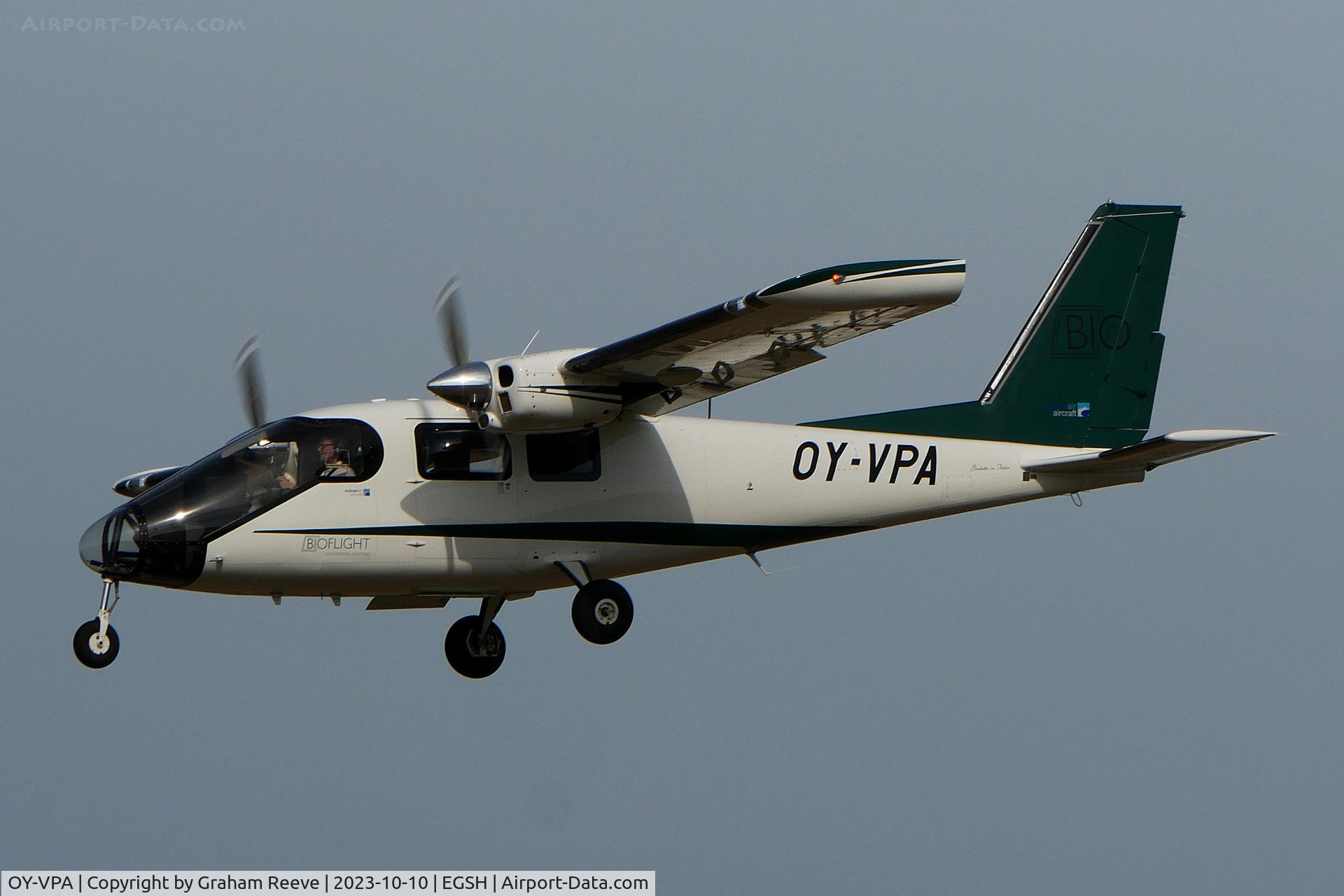 OY-VPA, 2023 Vulcanair P68 Observer 2 C/N 523-53/OB2, Landing at Norwich.