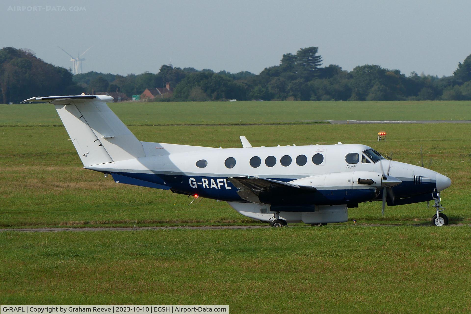 G-RAFL, 2003 Raytheon B200 King Air C/N BB-1832, Departing from Norwich.
