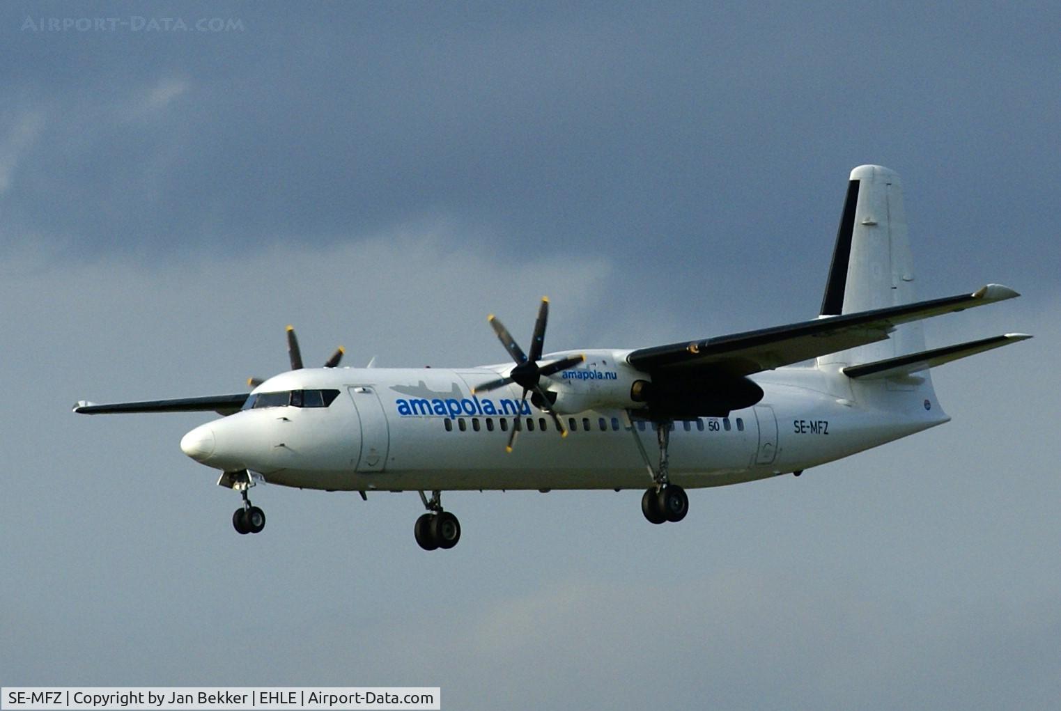 SE-MFZ, 1989 Fokker 50 C/N 20159, The last landing in this livery at Lelystad Airport. Will get a new outfit on this airport by Satys Aircraft painting