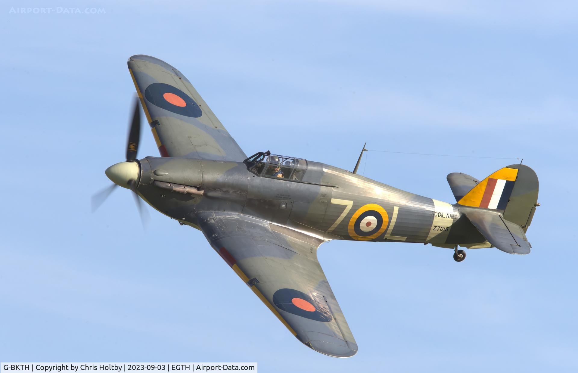 G-BKTH, 1939 Hawker (CCF) Sea Hurricane Mk1B C/N CCF/41H/4013, Low flypast over Old Warden on the Vintage Airshow day in 2023