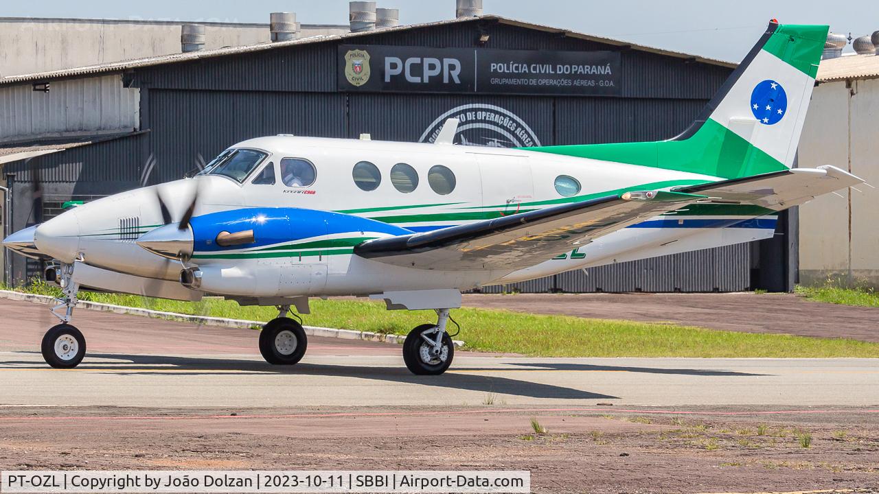 PT-OZL, 1993 Beech C90B King Air C/N LJ-1341, Now operating for the Paraná State Government, in Brazil. It is wearing a new blue and green colorscheme with the Paraná state flag in its tail.