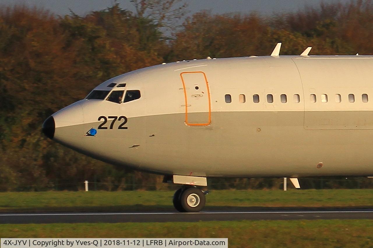 4X-JYV, 1975 Boeing 707-3L6C C/N 21096, Israeli Air Force Boeing 707-3L6C, Take off run rwy 25L, Brest-Bretagne Airport (LFRB-BES)