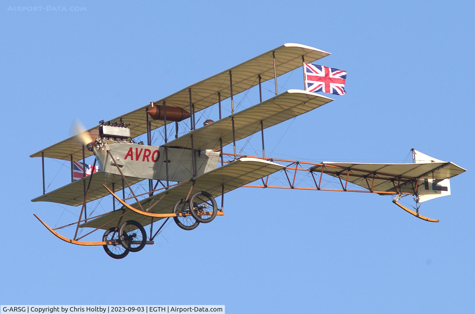 G-ARSG, 1964 Avro Roe Triplane Type IV replica C/N TRI.1, Still flying the Avro Triplane 1964 replica at the Vintage Airshow, Old Warden 2023