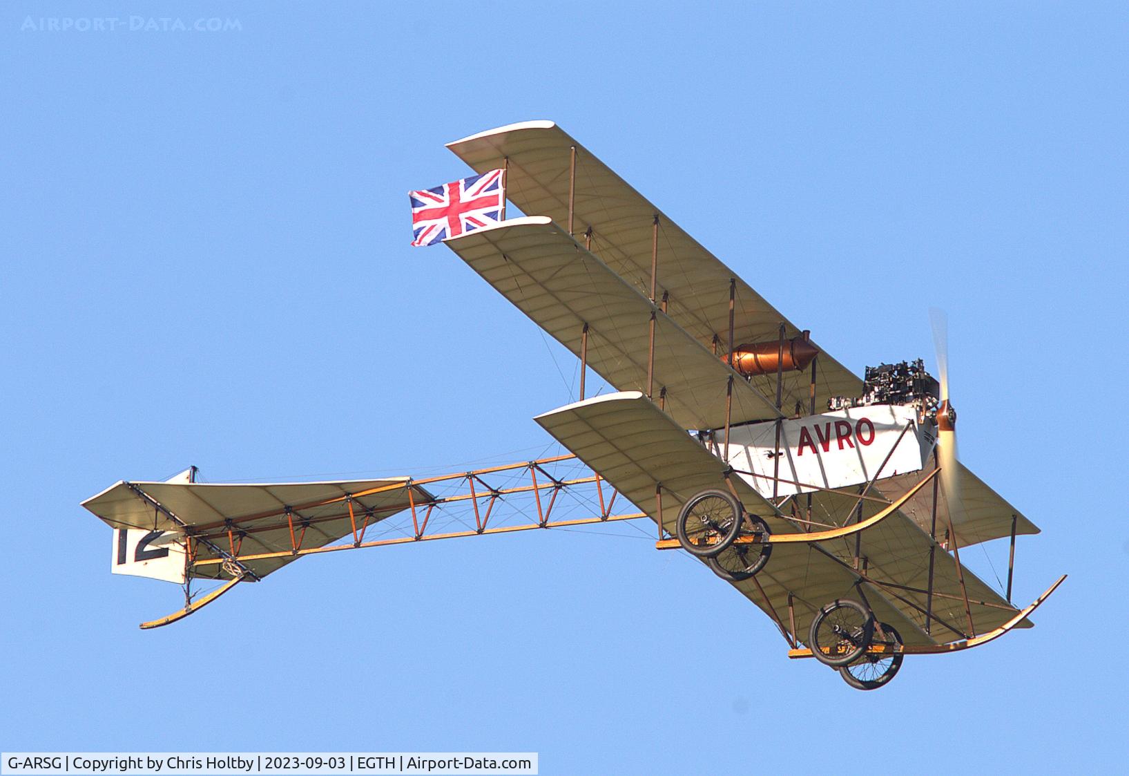 G-ARSG, 1964 Avro Roe Triplane Type IV replica C/N TRI.1, The Replica Avro Triplane flies past the crowds at the Vintage Airshow, Old Warden 2023