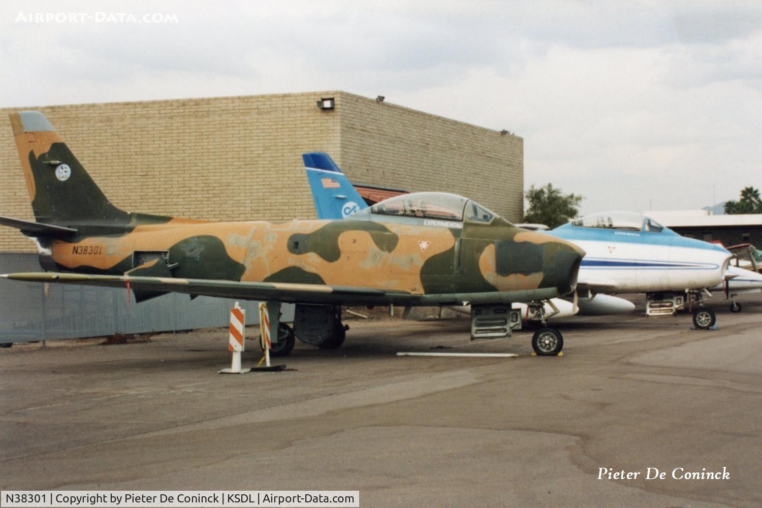 N38301, 1956 Canadair CL-13B Sabre 6 C/N 1461, N38301 at scottsdale , probably in 1992.