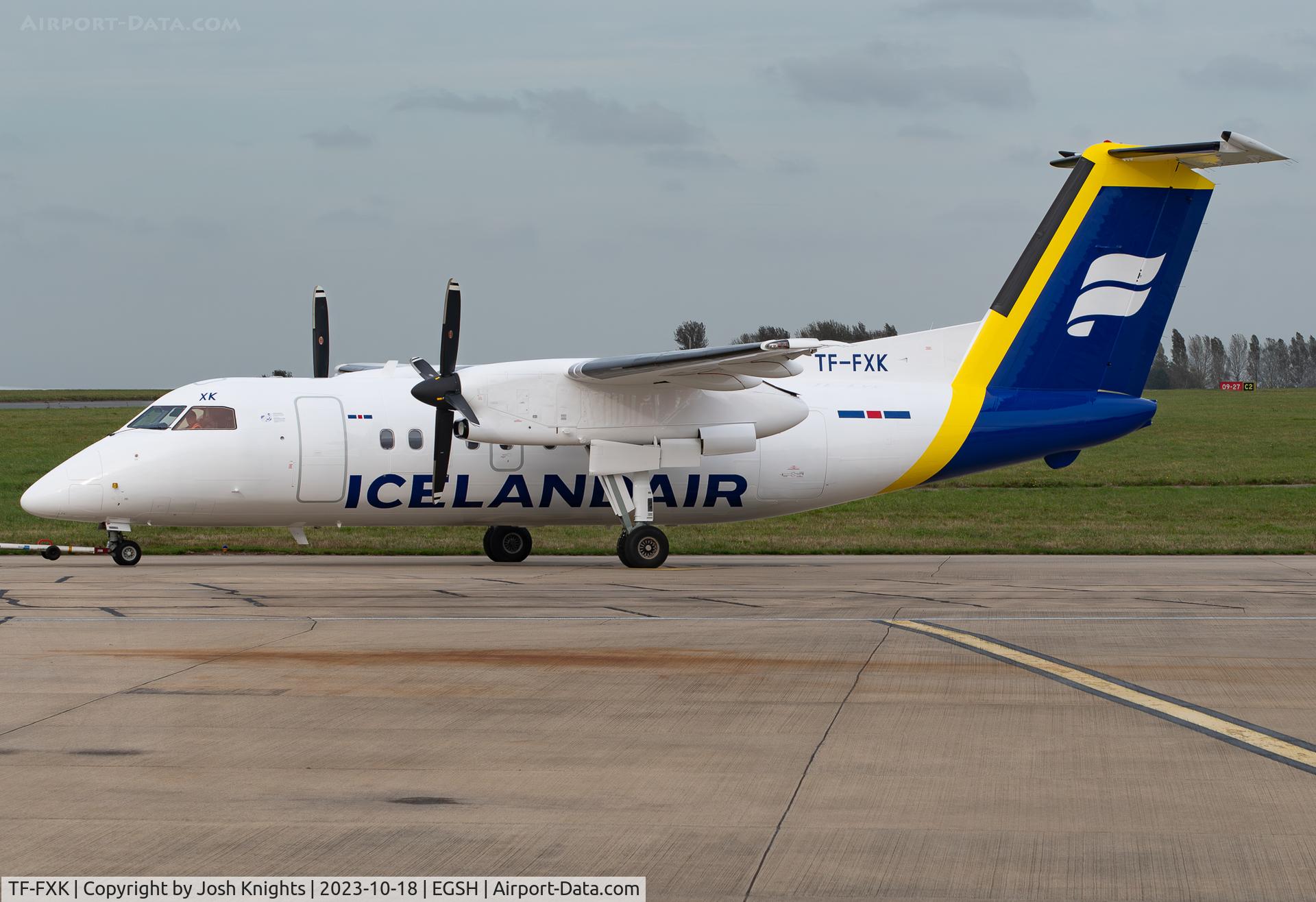 TF-FXK, 1996 De Havilland Canada DHC-8-202 Dash 8 C/N 446, On Tow To Stand In The New Icelandair Livery.