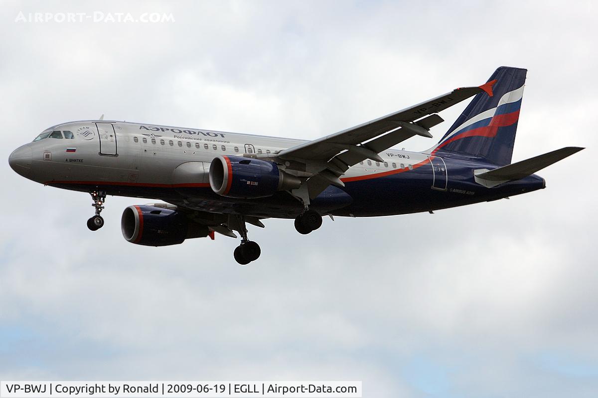 VP-BWJ, 2004 Airbus A319-111 C/N 2179, at lhr
