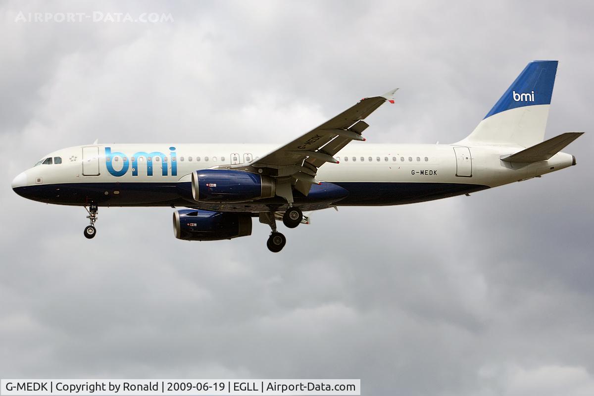G-MEDK, 2005 Airbus A320-232 C/N 2441, at lhr