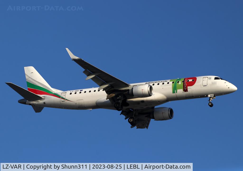LZ-VAR, 2012 Embraer 190AR (ERJ-190-100IGW) C/N 19000496, Landing rwy 24R... Basic Bulgaria Air c/s with TAP Portugal titles
