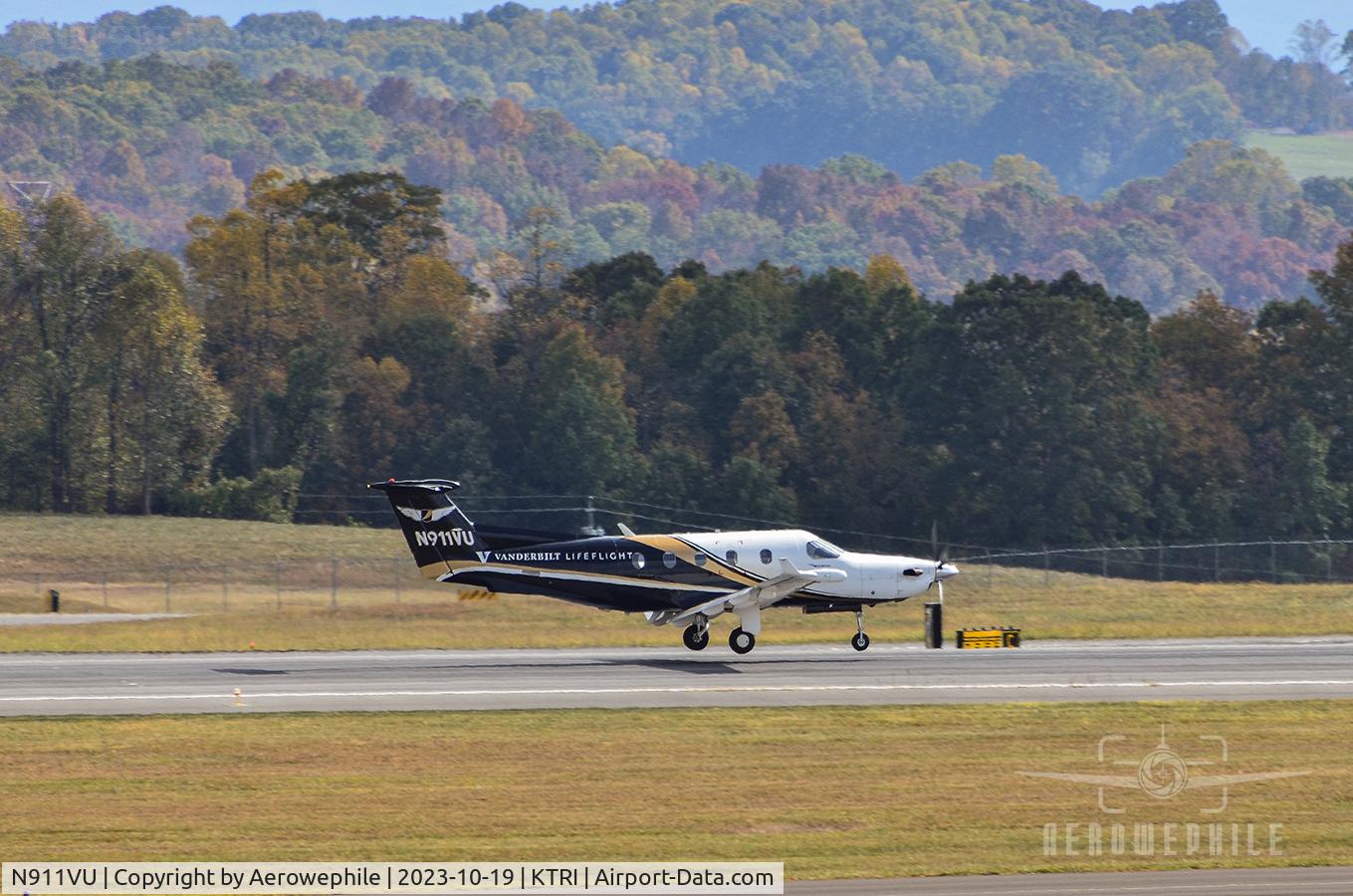 N911VU, 2005 Pilatus PC-12/45 C/N 639, Landing at Tri-Cities Airport.