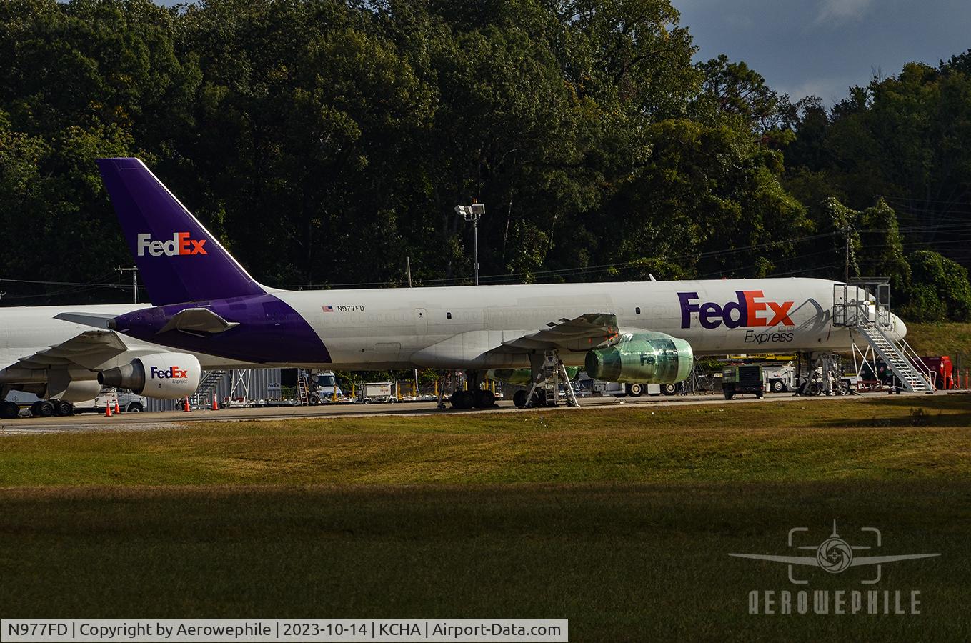N977FD, 1988 Boeing 757-236 C/N 24118, Sitting at the FedEx facility at Chattanooga Airport after a crash landing a few days before due to hydraulic failure. The 757 has been returned to its feet. Engines wrapped in plastic. It awaits its fate.