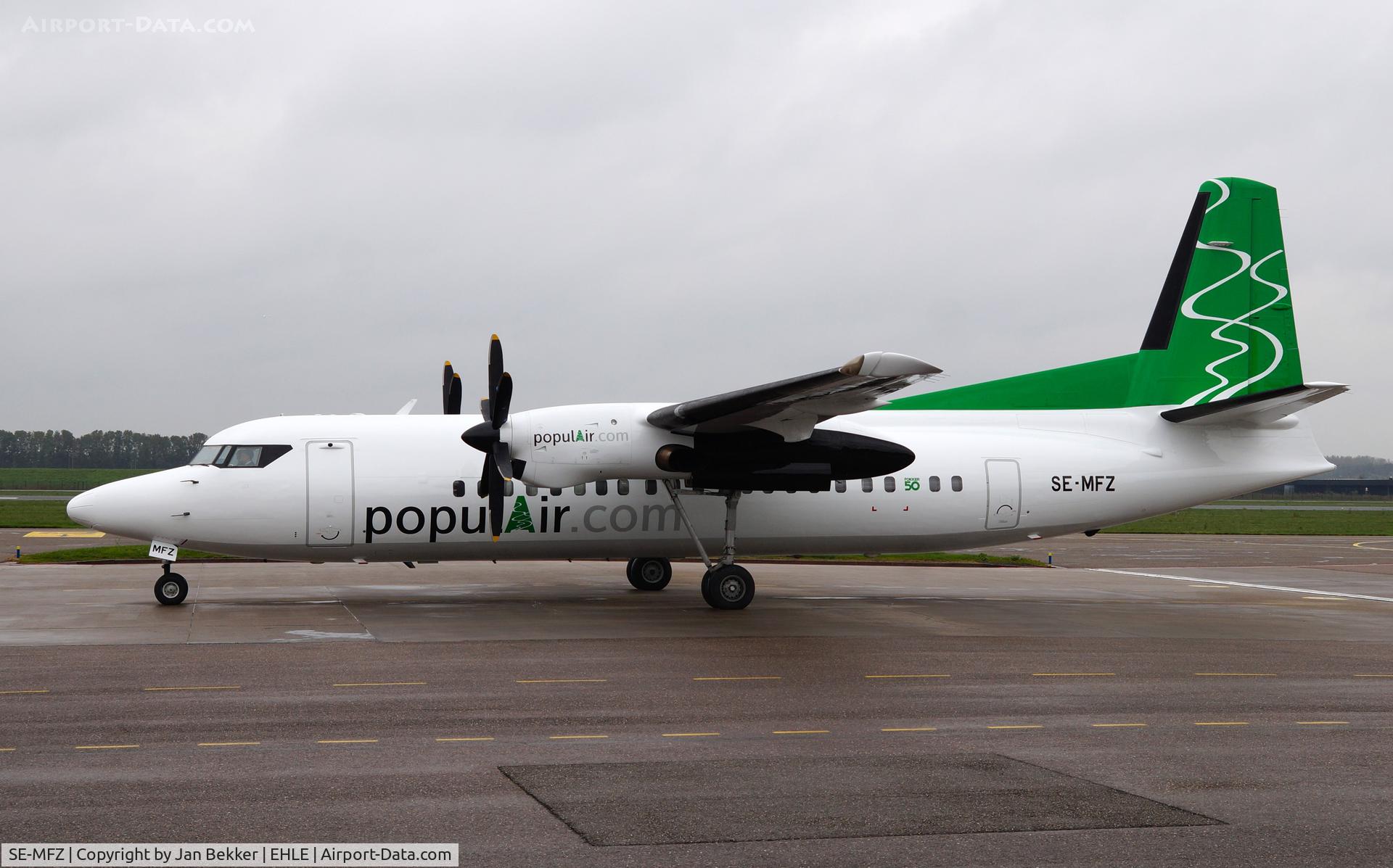 SE-MFZ, 1989 Fokker 50 C/N 20159, Lelystad Airport in its new PopulAir livery