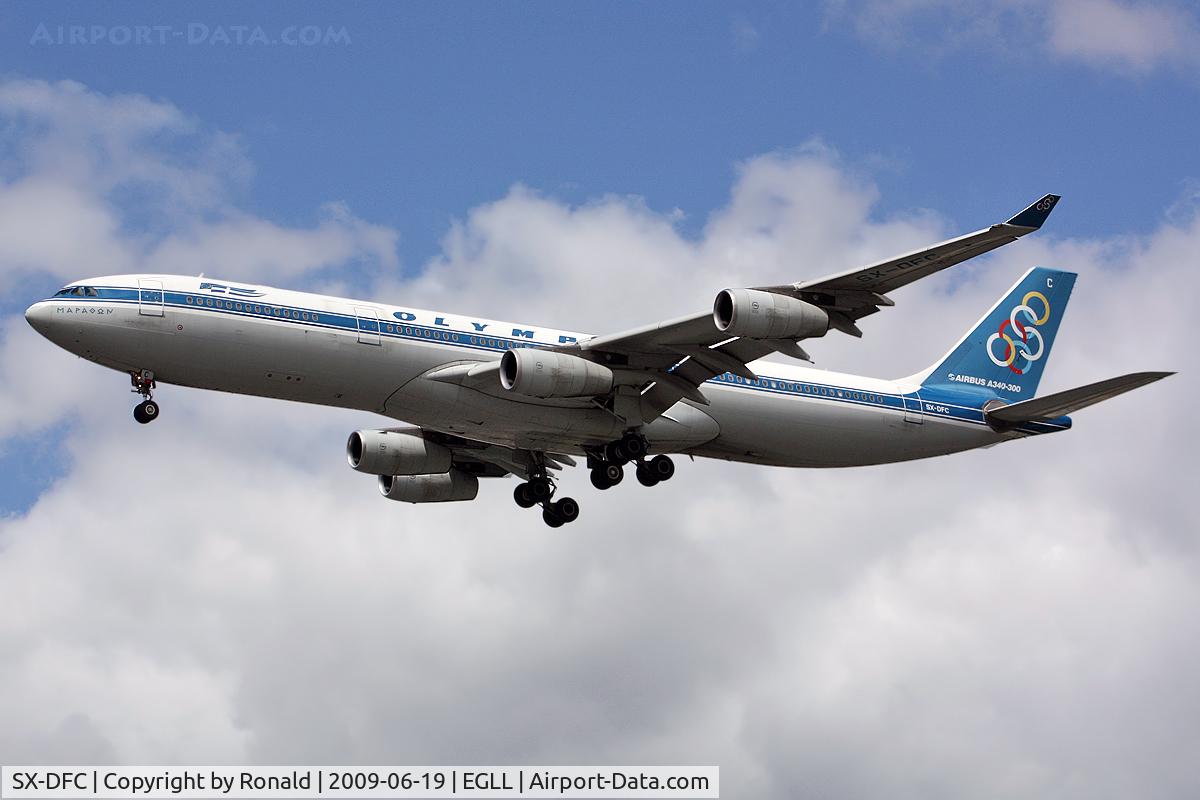 SX-DFC, 1999 Airbus A340-313 C/N 280, at lhr
