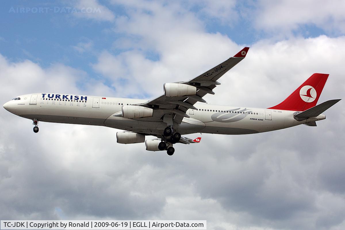 TC-JDK, 1993 Airbus A340-311 C/N 025, at lhr