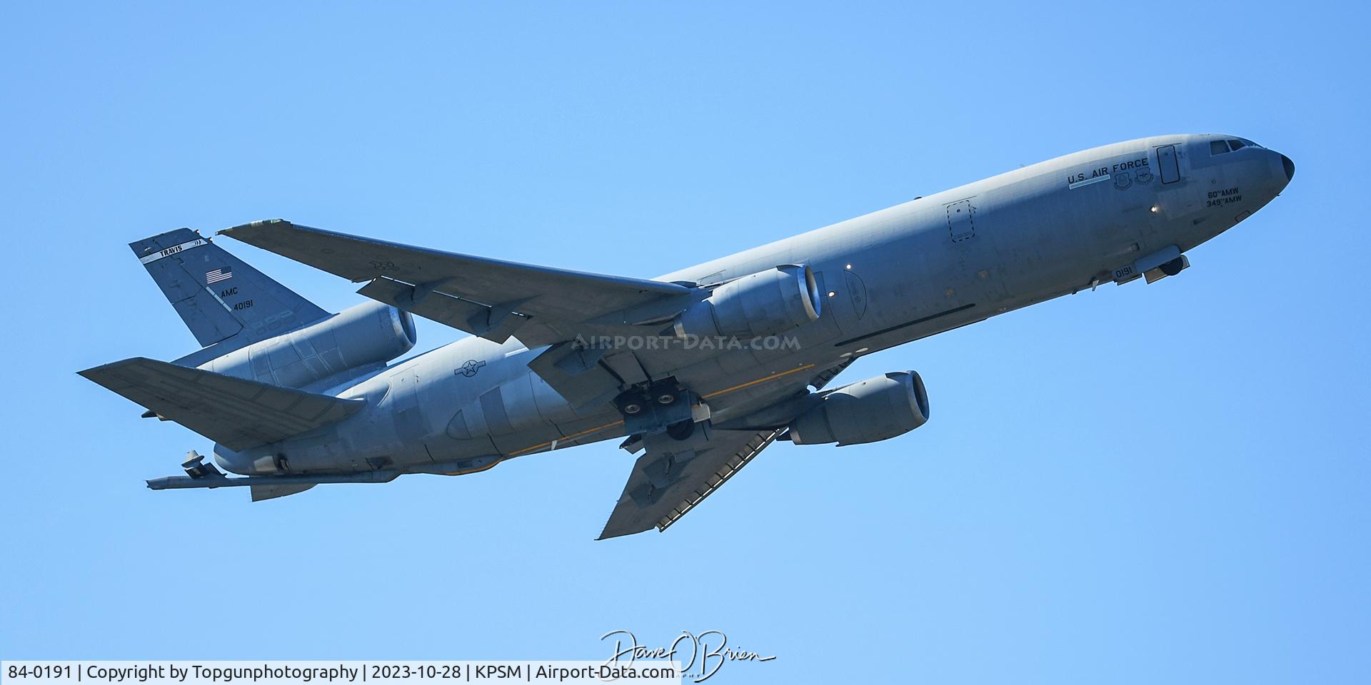 84-0191, 1984 McDonnell Douglas KC-10A Extender C/N 48230, CLEAN91 departing for Travis
