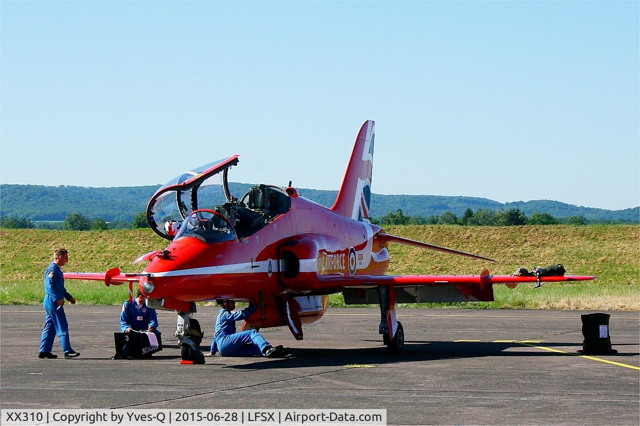 XX310, 1980 Hawker Siddeley Hawk T.1W C/N 145/312135, Red Arrows Hawker Siddeley Hawk T.1, Flight line, Luxeuil-St Sauveur Air Base 116 (LFSX)