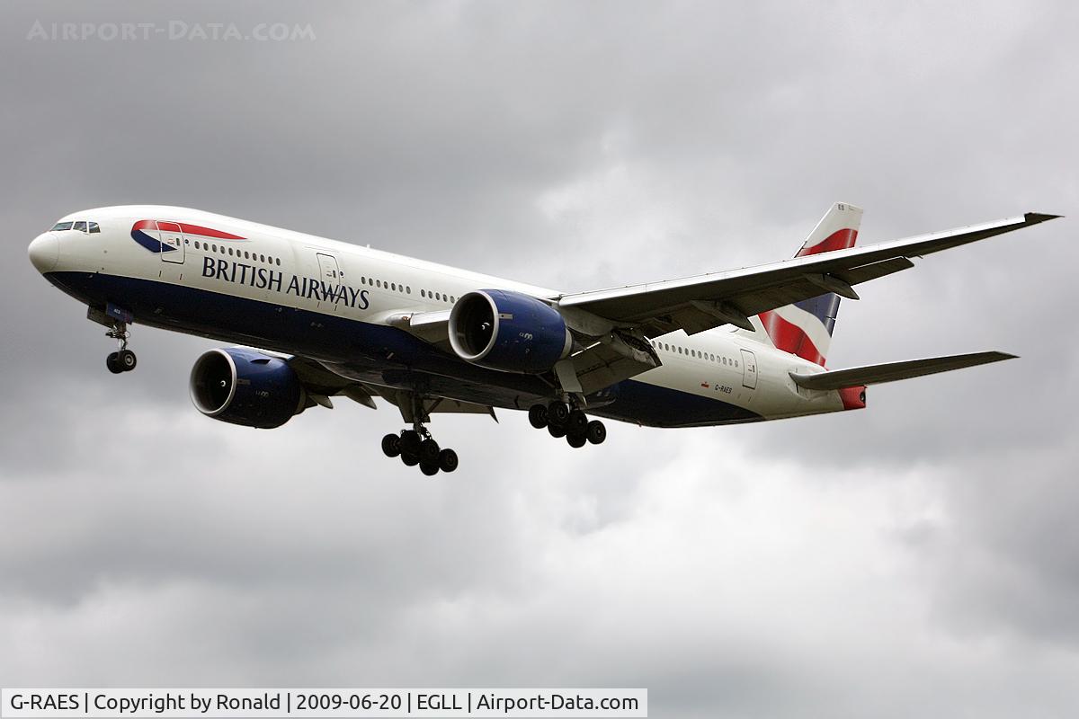 G-RAES, 1997 Boeing 777-236 C/N 27491, at lhr