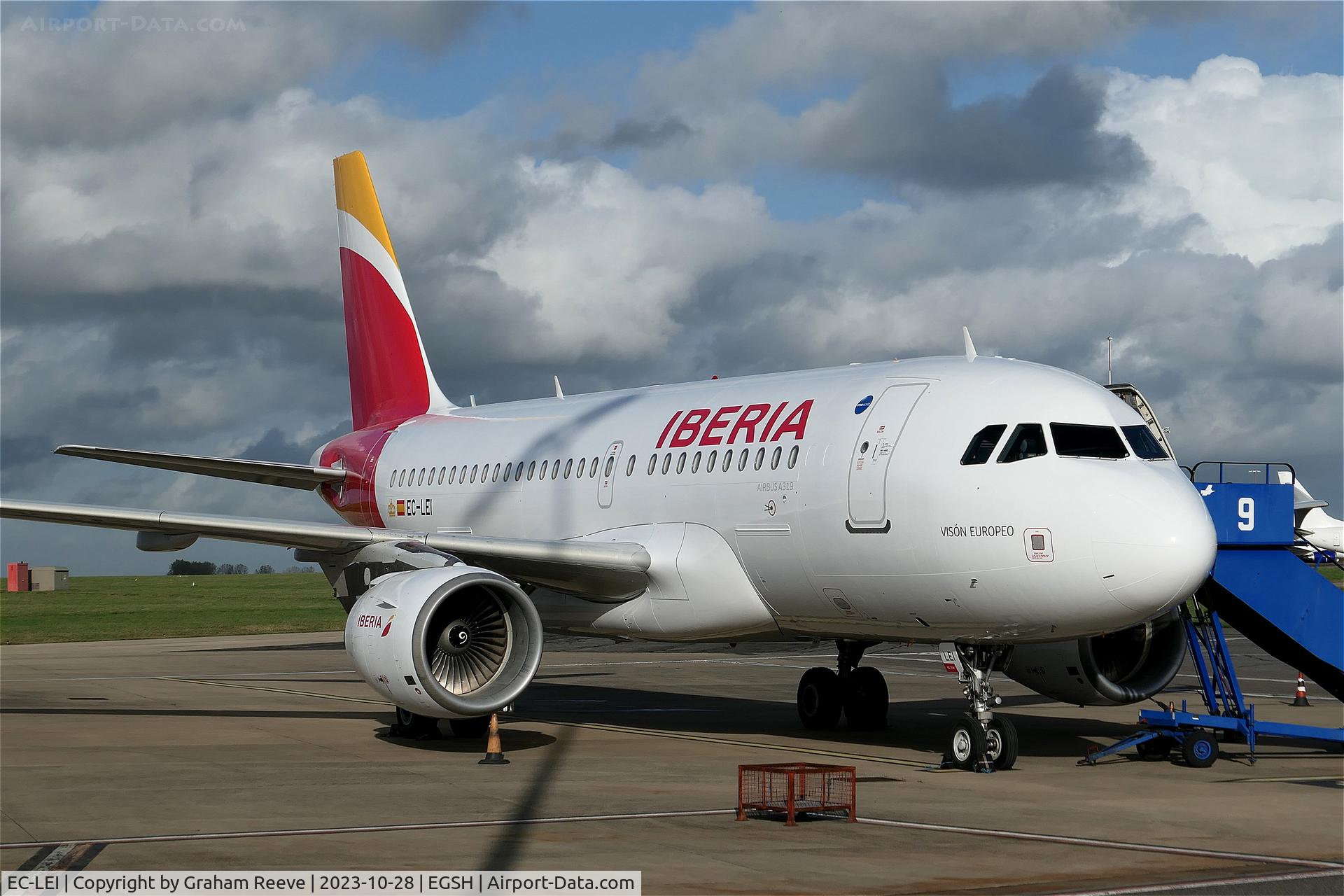 EC-LEI, 2008 Airbus A319-111 C/N 3744, Parked on stand at Norwich.
