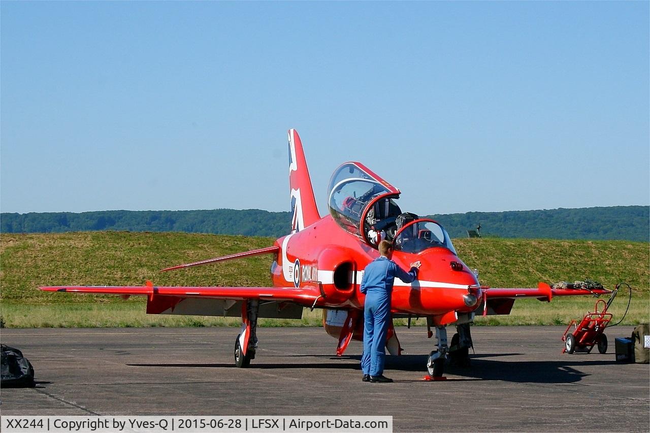 XX244, 1978 Hawker Siddeley Hawk T.1 C/N 080/312080, Red Arrows Hawker Siddeley Hawk T.1A, Flight line, Luxeuil-Saint Sauveur Air Base 116 (LFSX)