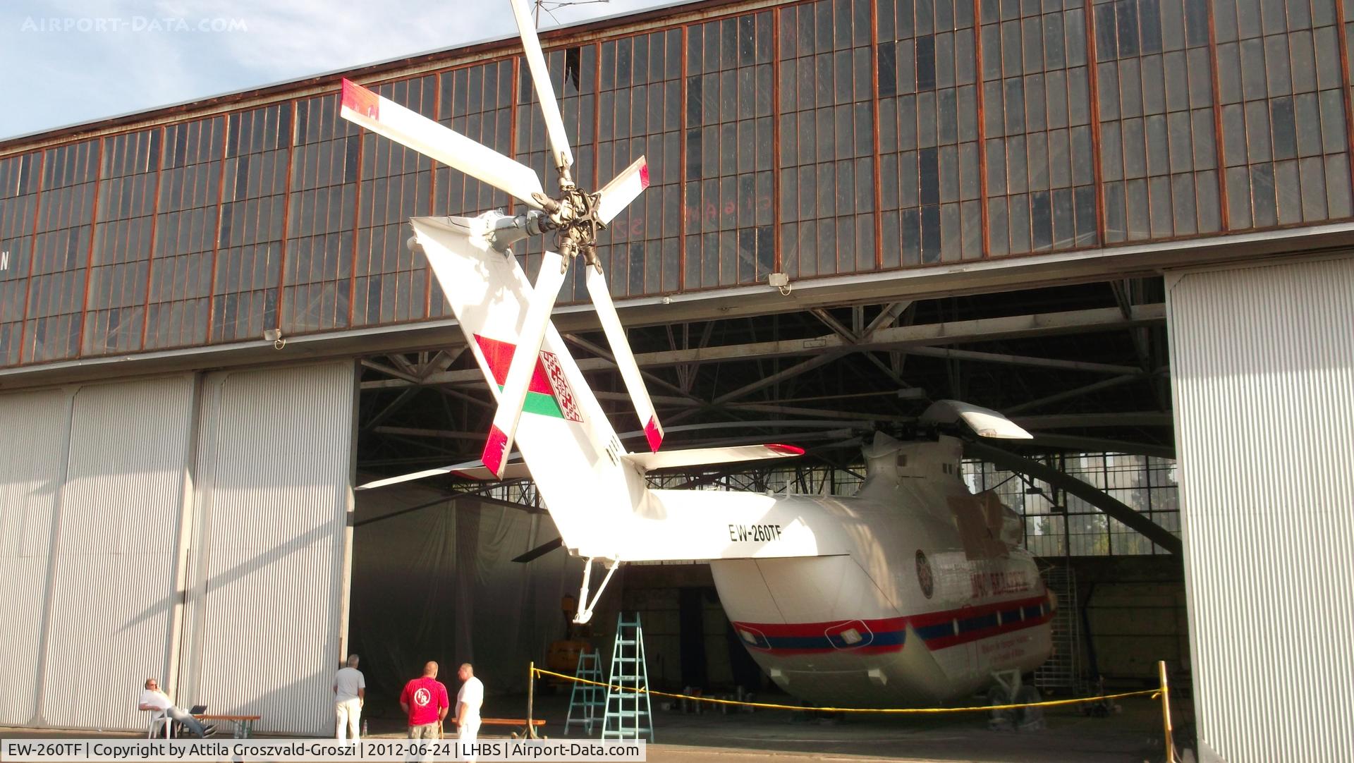 EW-260TF, Mil Mi-26T Halo C/N 34001212465, A helicopter arrived for the Hungarian shooting of the movie Die Hard 5, in the hangar of the Budaörs airport, waiting for repainting.