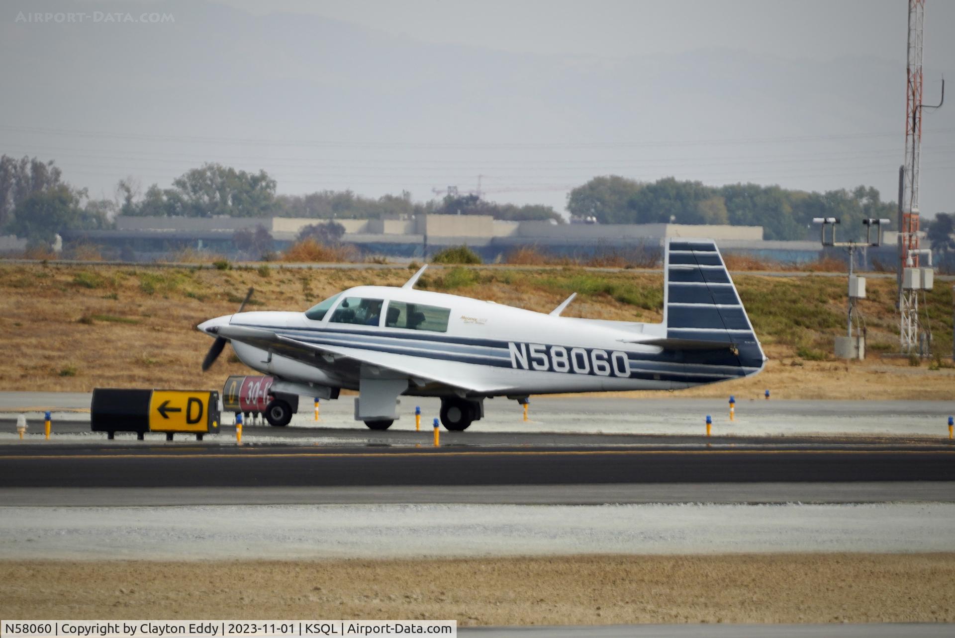 N58060, 1985 Mooney M20J 201 C/N 24-1538, San Carlos Airport in California 2023.
