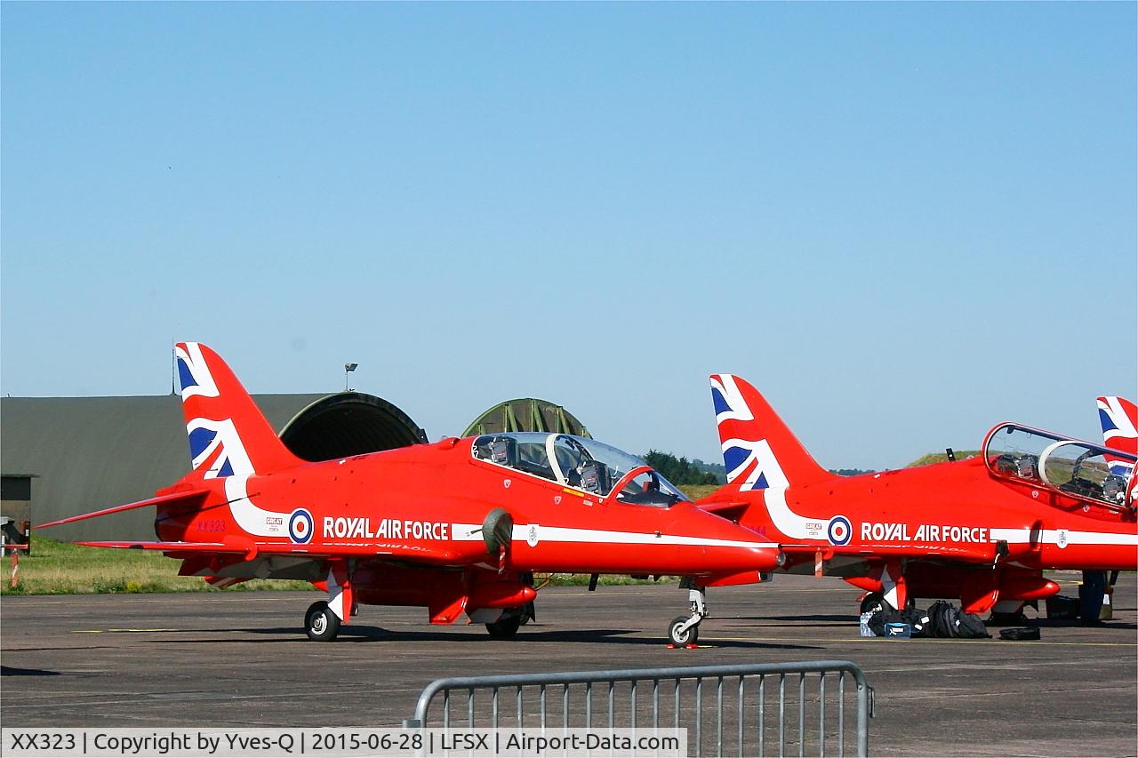 XX323, 1980 Hawker Siddeley Hawk T.1 C/N 167/312148, Red Arrows Hawker Siddeley Hawk T.1, Flight line, Luxeuil-St Sauveur Air Base 116 (LFSX)