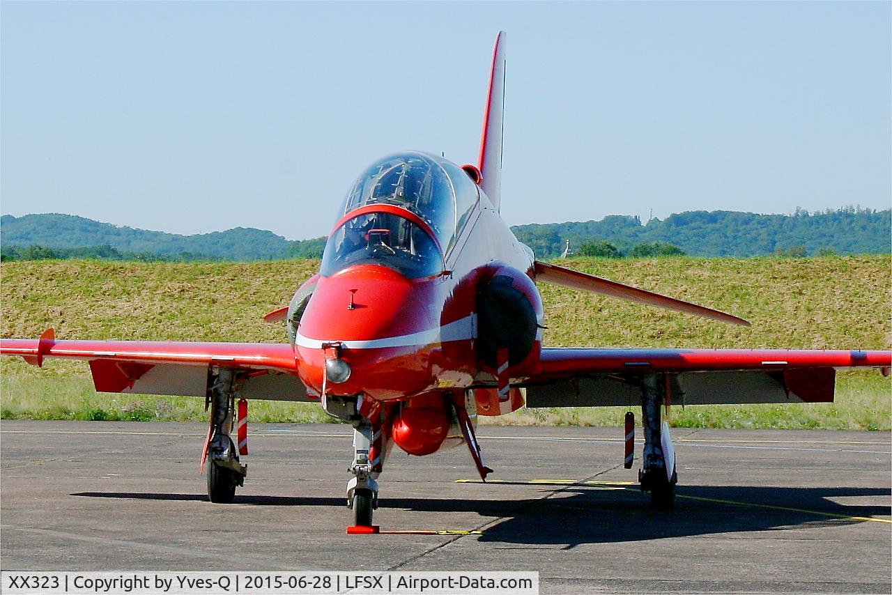 XX323, 1980 Hawker Siddeley Hawk T.1 C/N 167/312148, Red Arrows Hawker Siddeley Hawk T.1, Flight line, Luxeuil-St Sauveur Air Base 116 (LFSX)